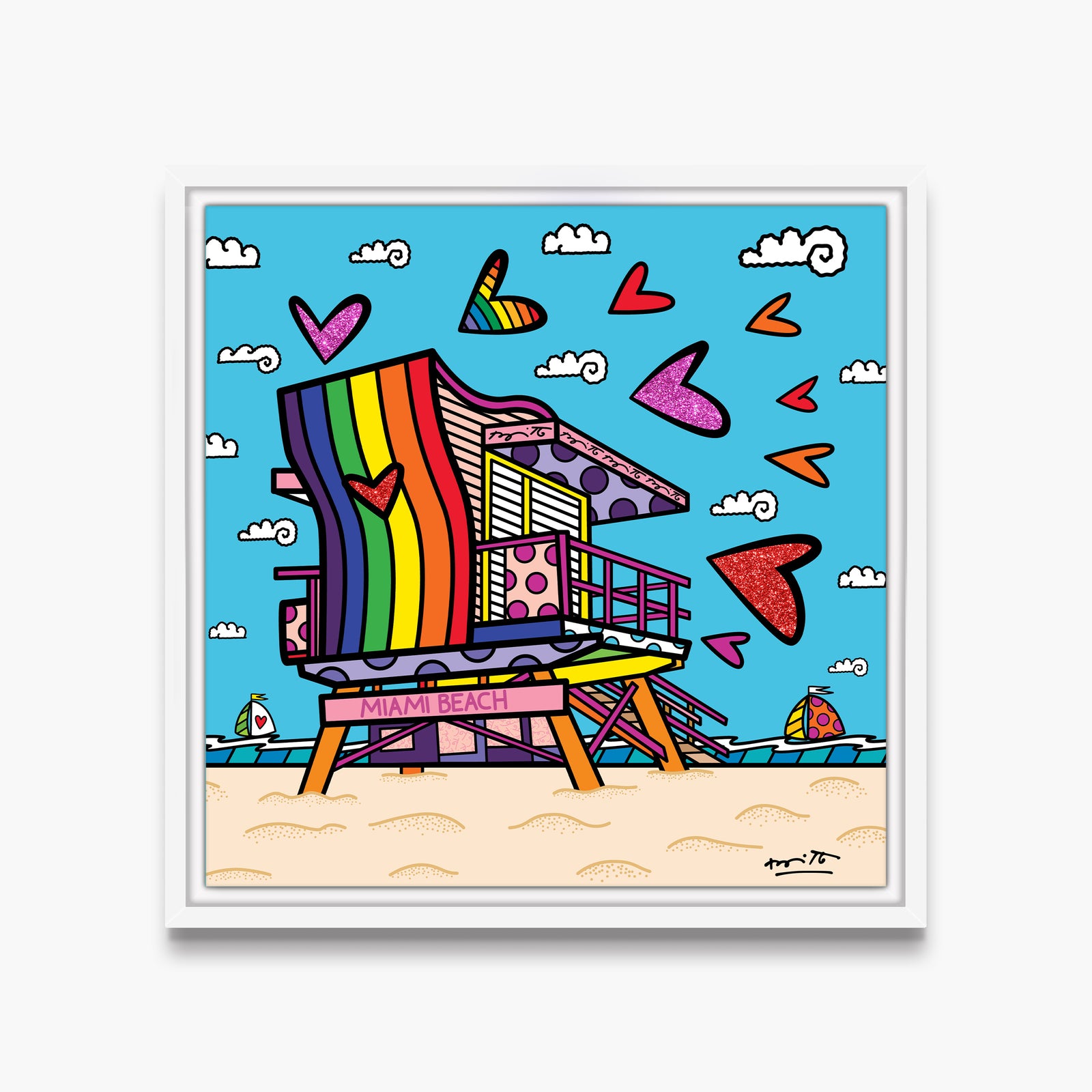 Romero Britto miami beach pride limited edition  contemporary pop art piece