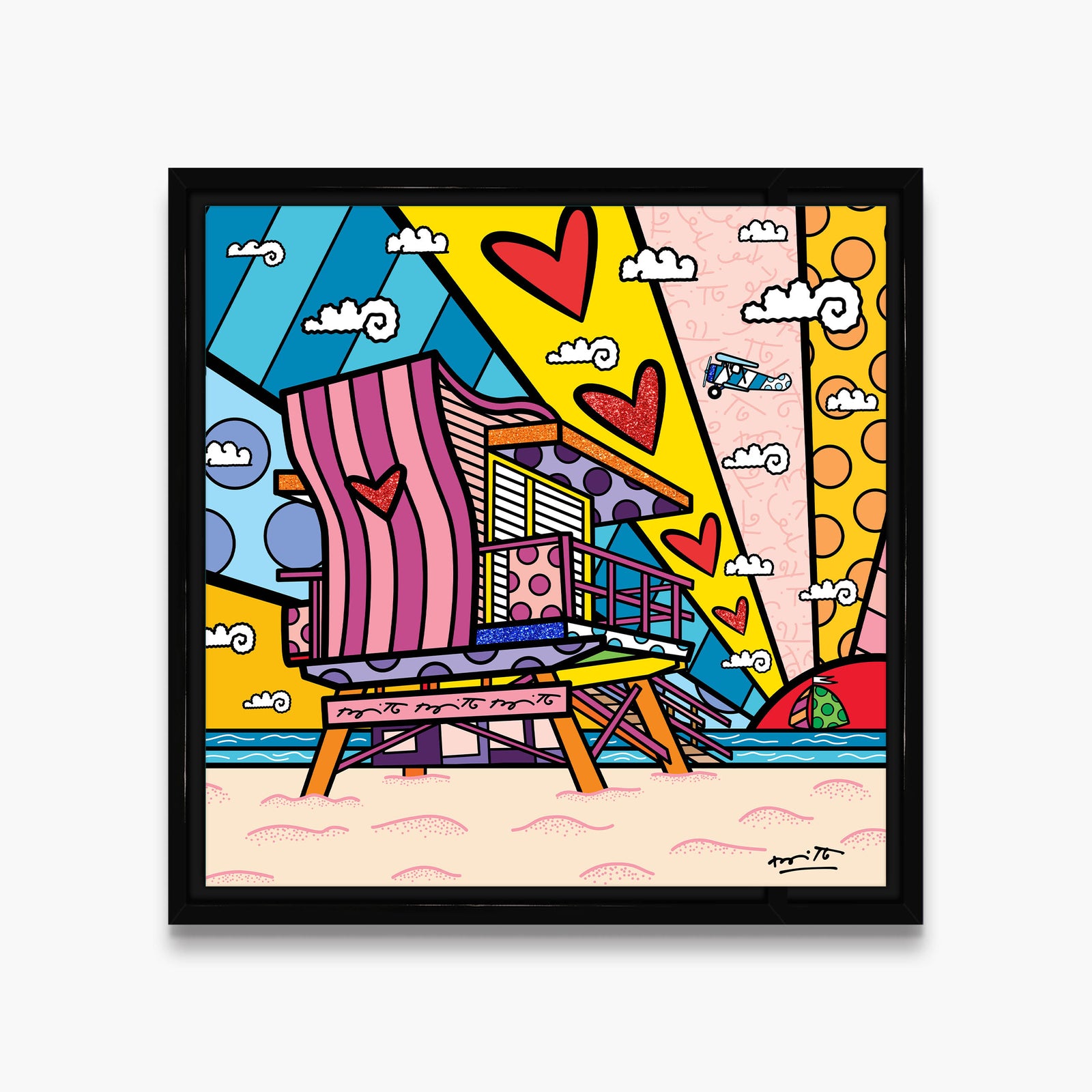 Romero Britto lifeguard beach love limited edition  colorful pop art design