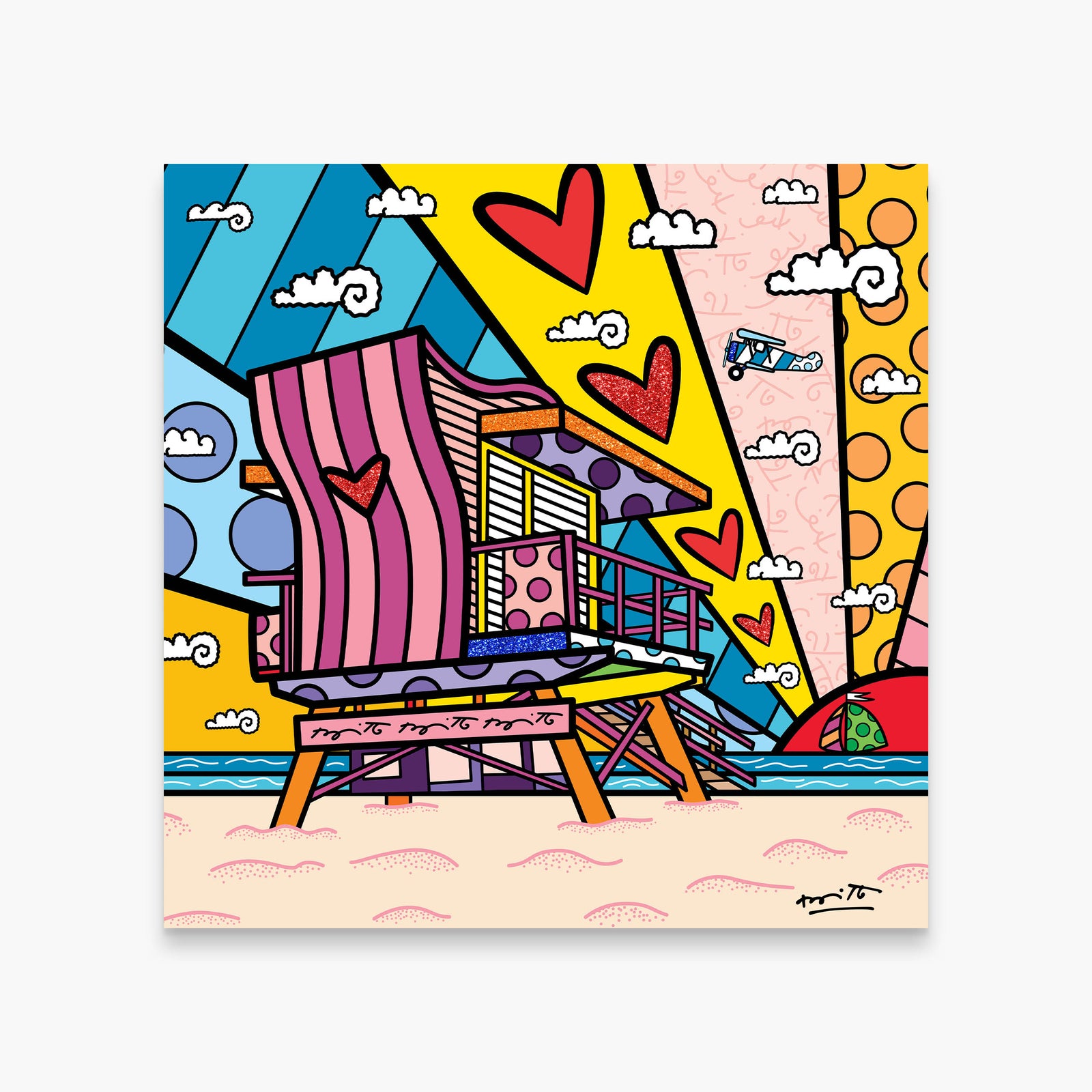 Romero Britto lifeguard beach love limited edition  colorful pop art design