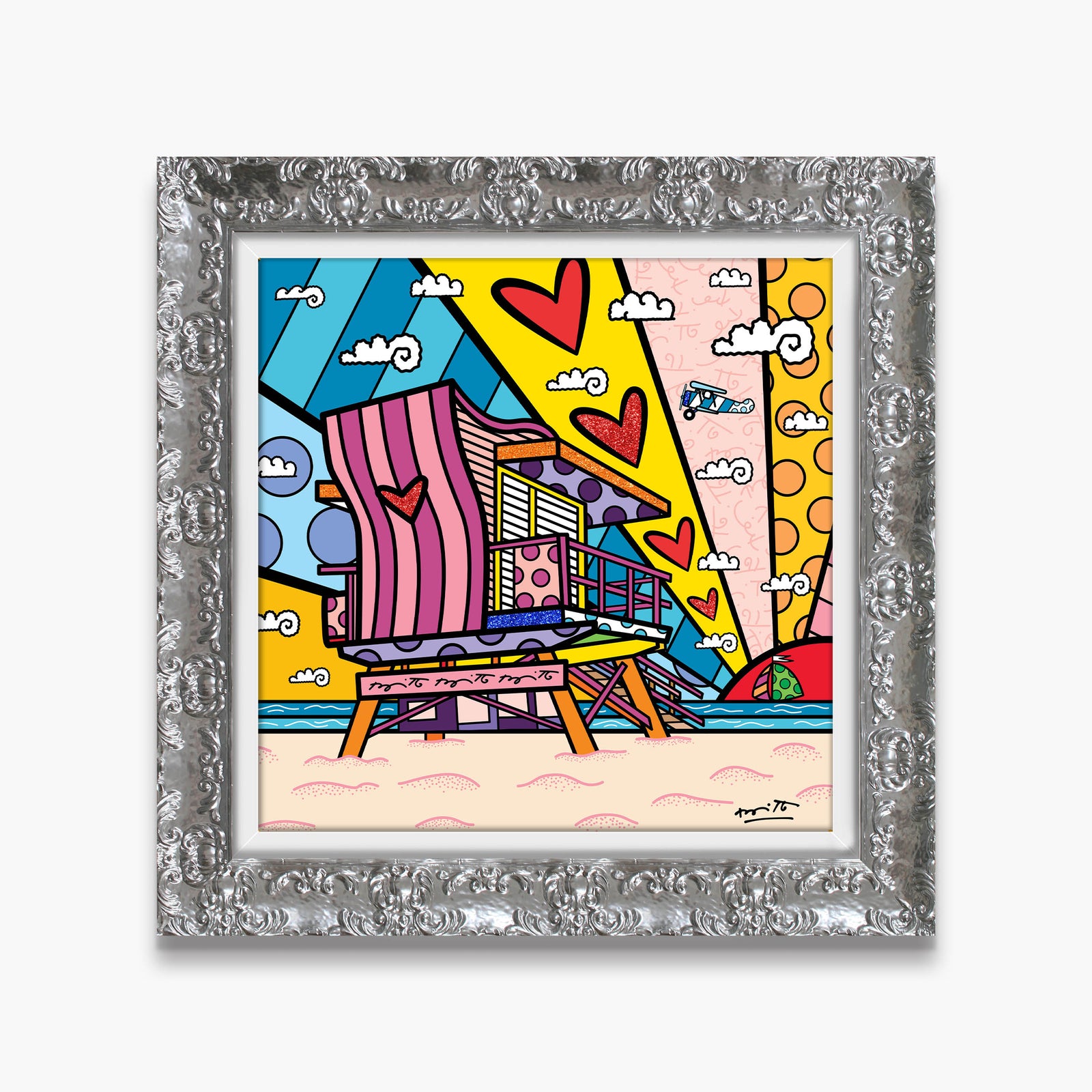 Romero Britto lifeguard beach love limited edition  contemporary pop art piece