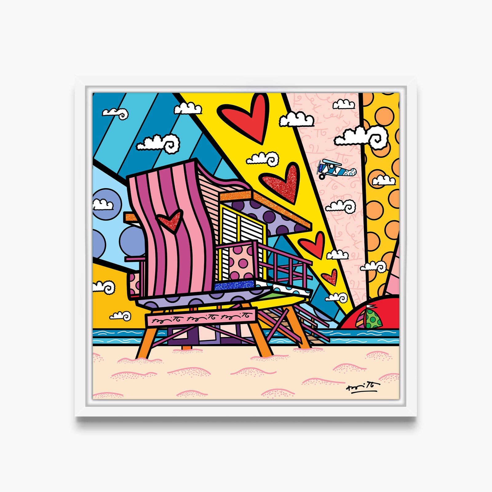 Romero Britto lifeguard beach love limited edition  colorful pop art design