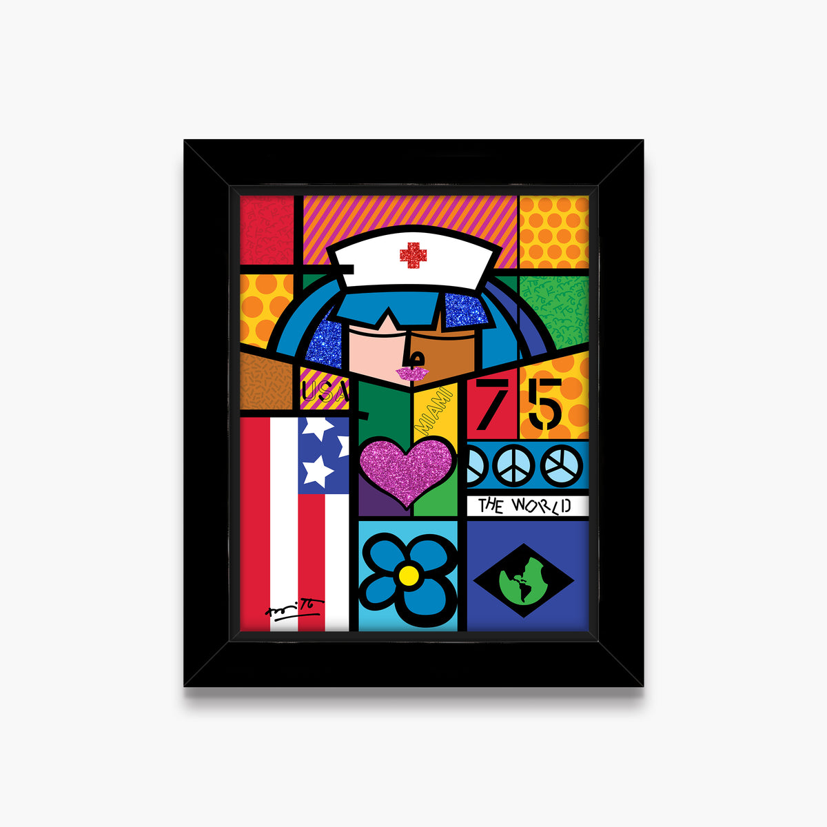 Romero Britto red cross limited edition print  colorful pop art design