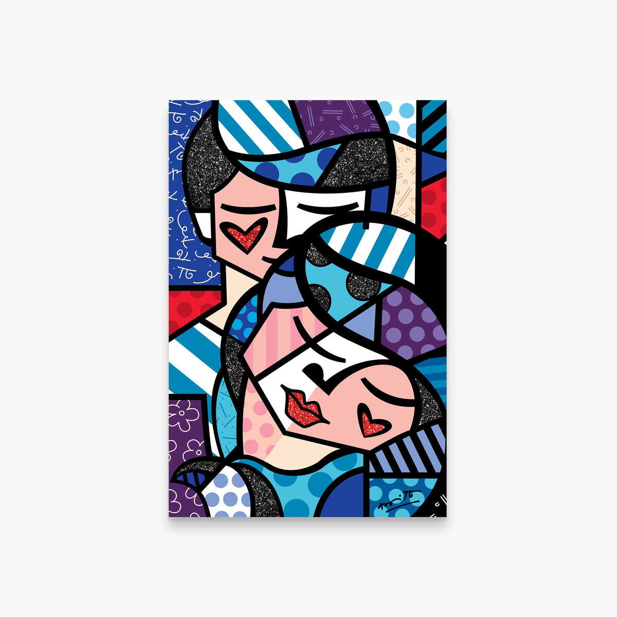 Romero Britto embracing love limited edition print  colorful pop art design