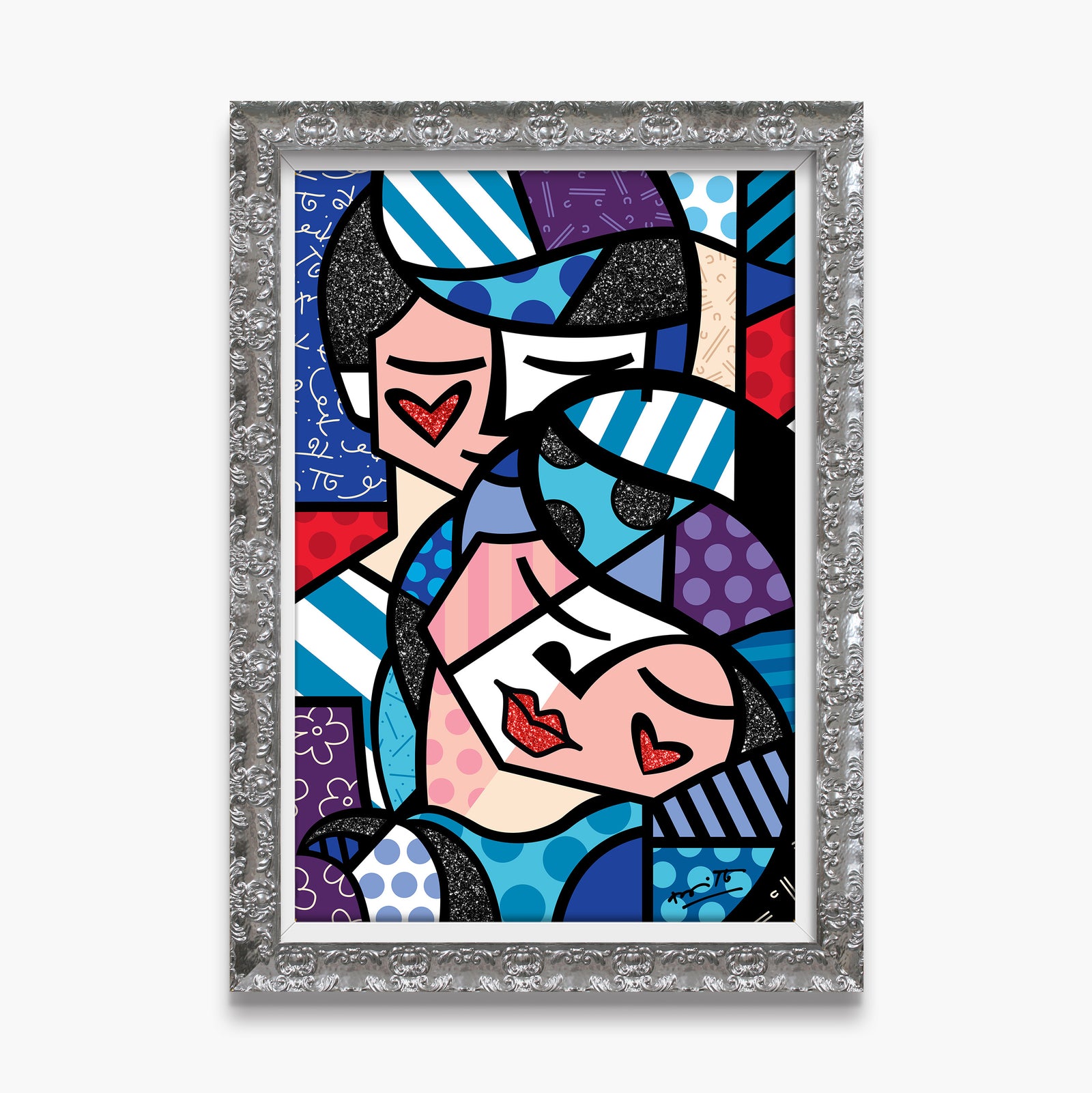 Romero Britto embracing love limited edition print  colorful pop art design