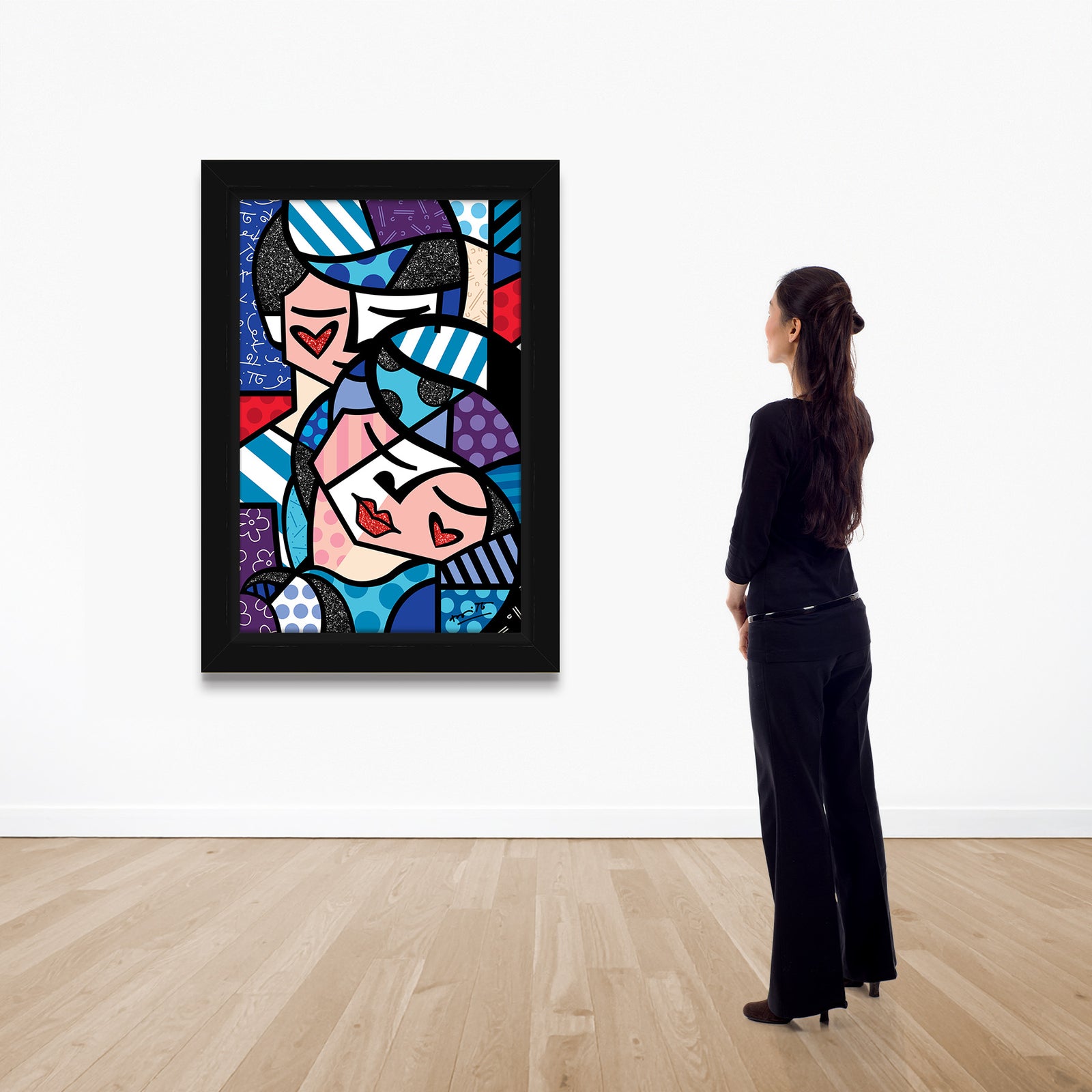 Romero Britto embracing love limited edition print  colorful pop art design