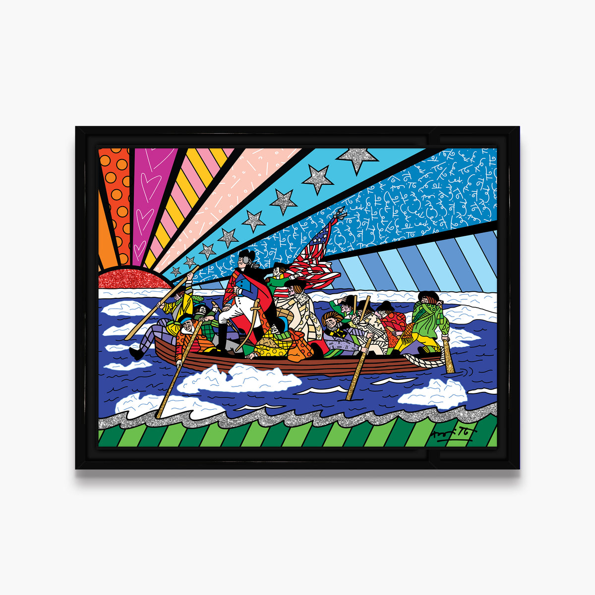 Romero Britto the crossing of the delaware  contemporary pop art piece