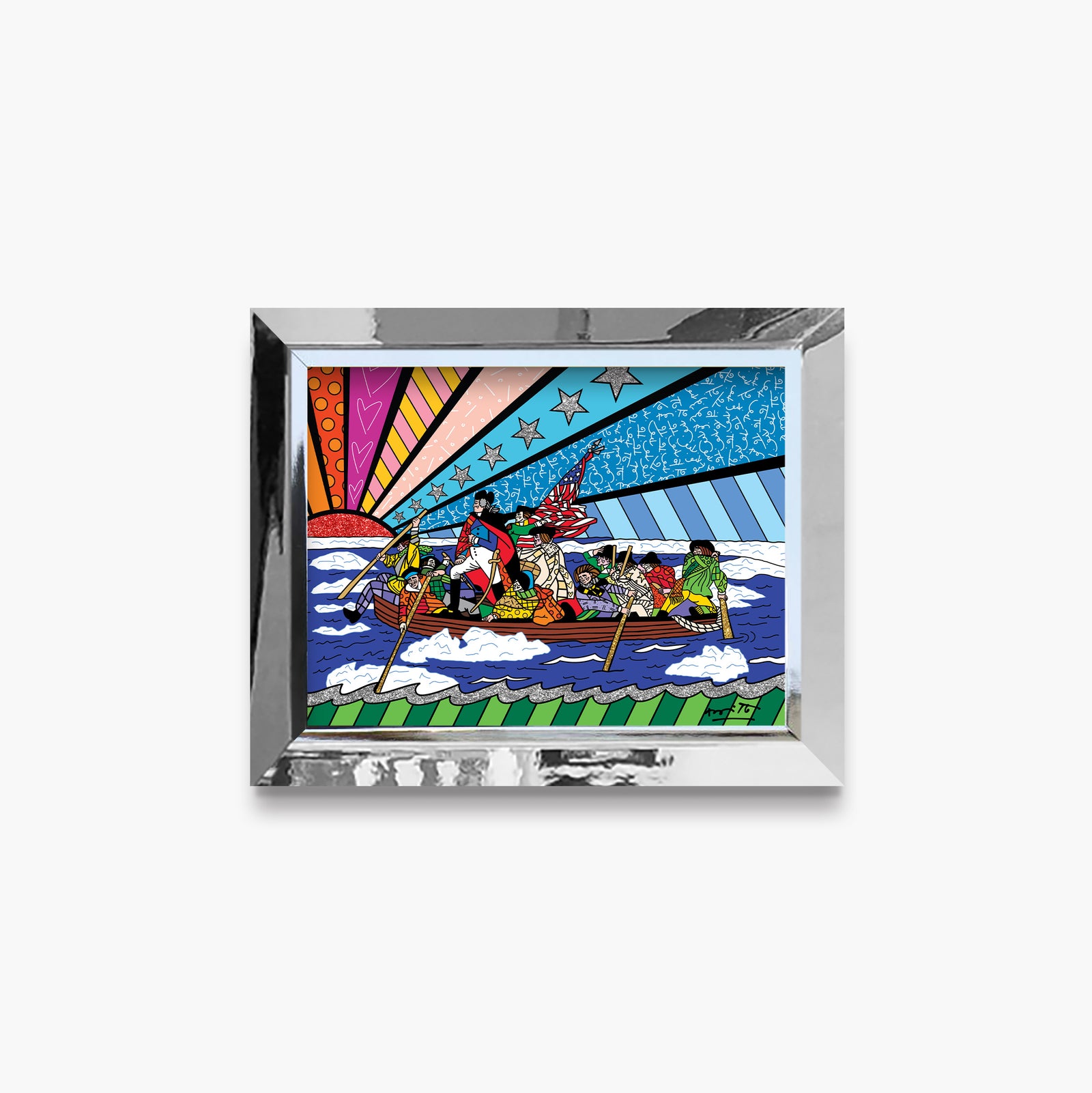 Romero Britto the crossing of the delaware  contemporary pop art piece