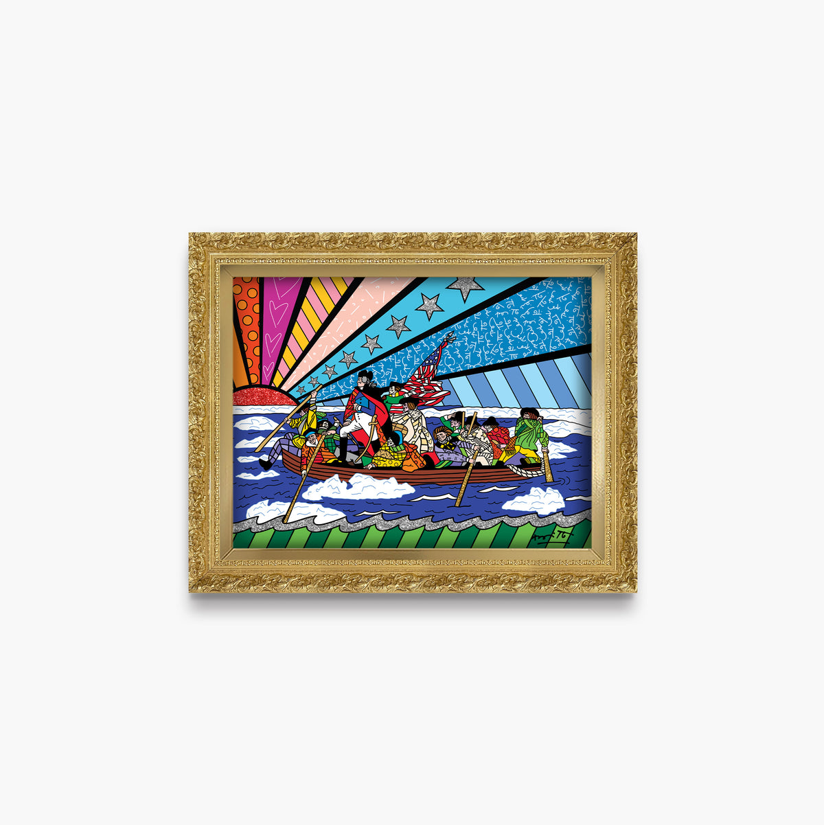 Romero Britto the crossing of the delaware  contemporary pop art piece