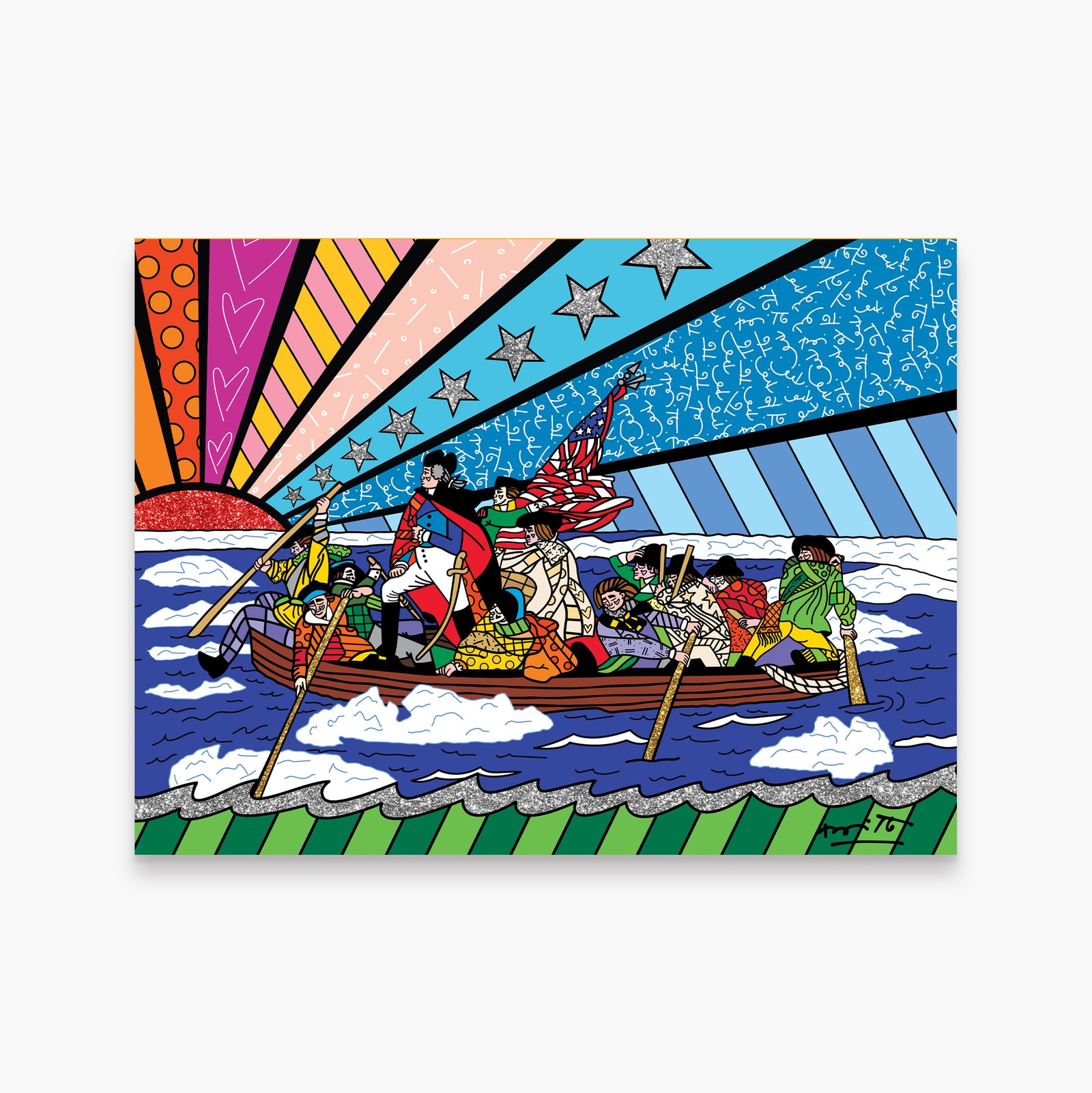 Romero Britto the crossing of the delaware  colorful pop art design