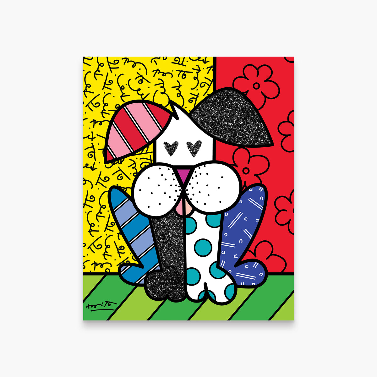 Romero Britto puppy love limited edition print  colorful pop art design