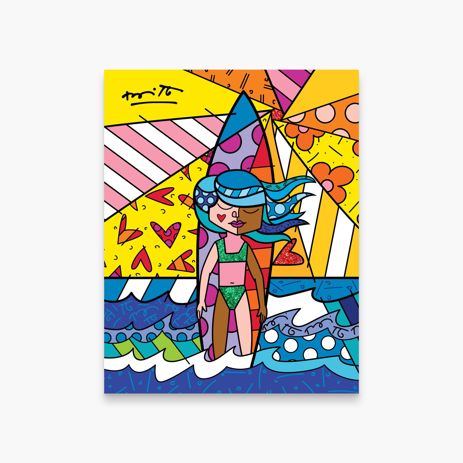 Romero Britto sunny day limited edition print  colorful pop art design