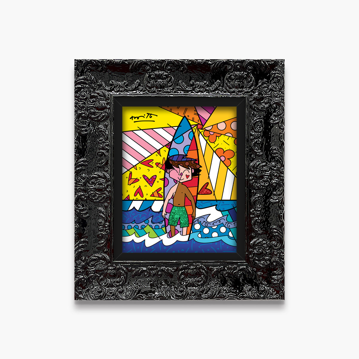 Romero Britto surfing day limited edition print  contemporary pop art piece