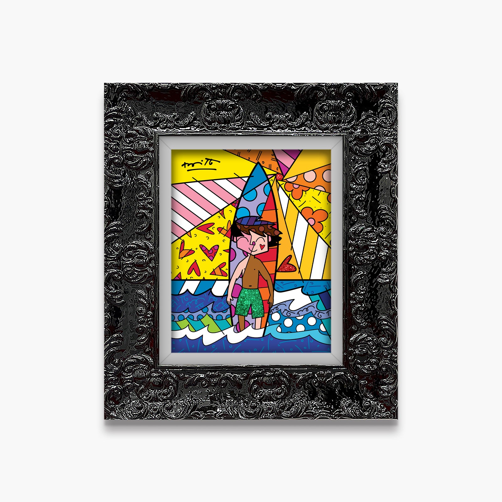 Romero Britto surfing day limited edition print  colorful pop art design