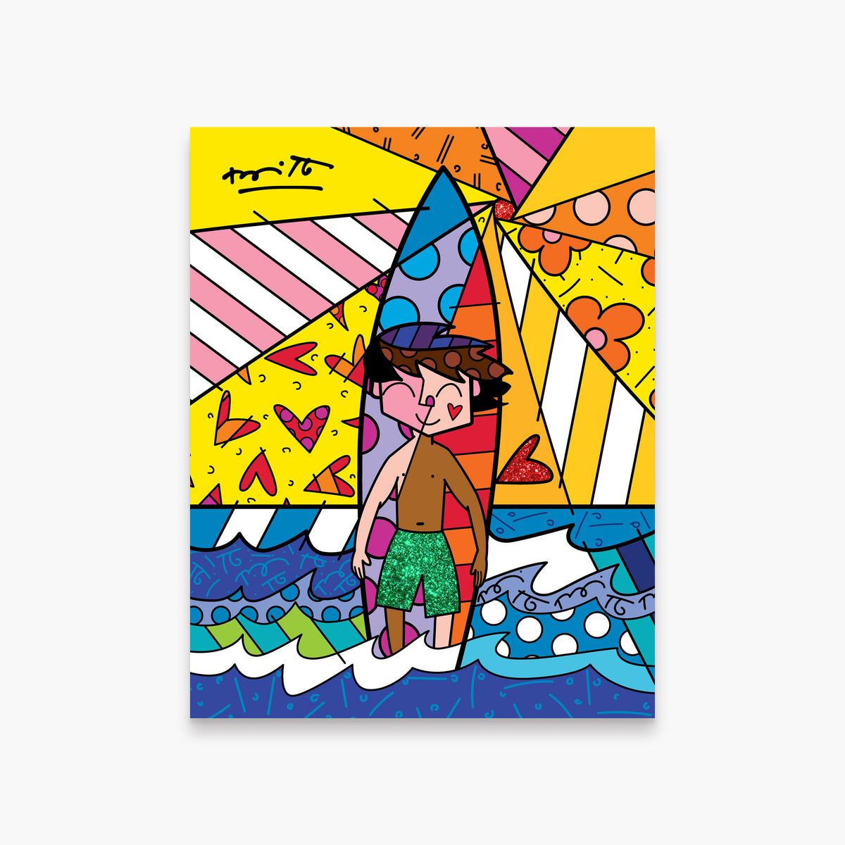 Romero Britto surfing day limited edition print  colorful pop art design