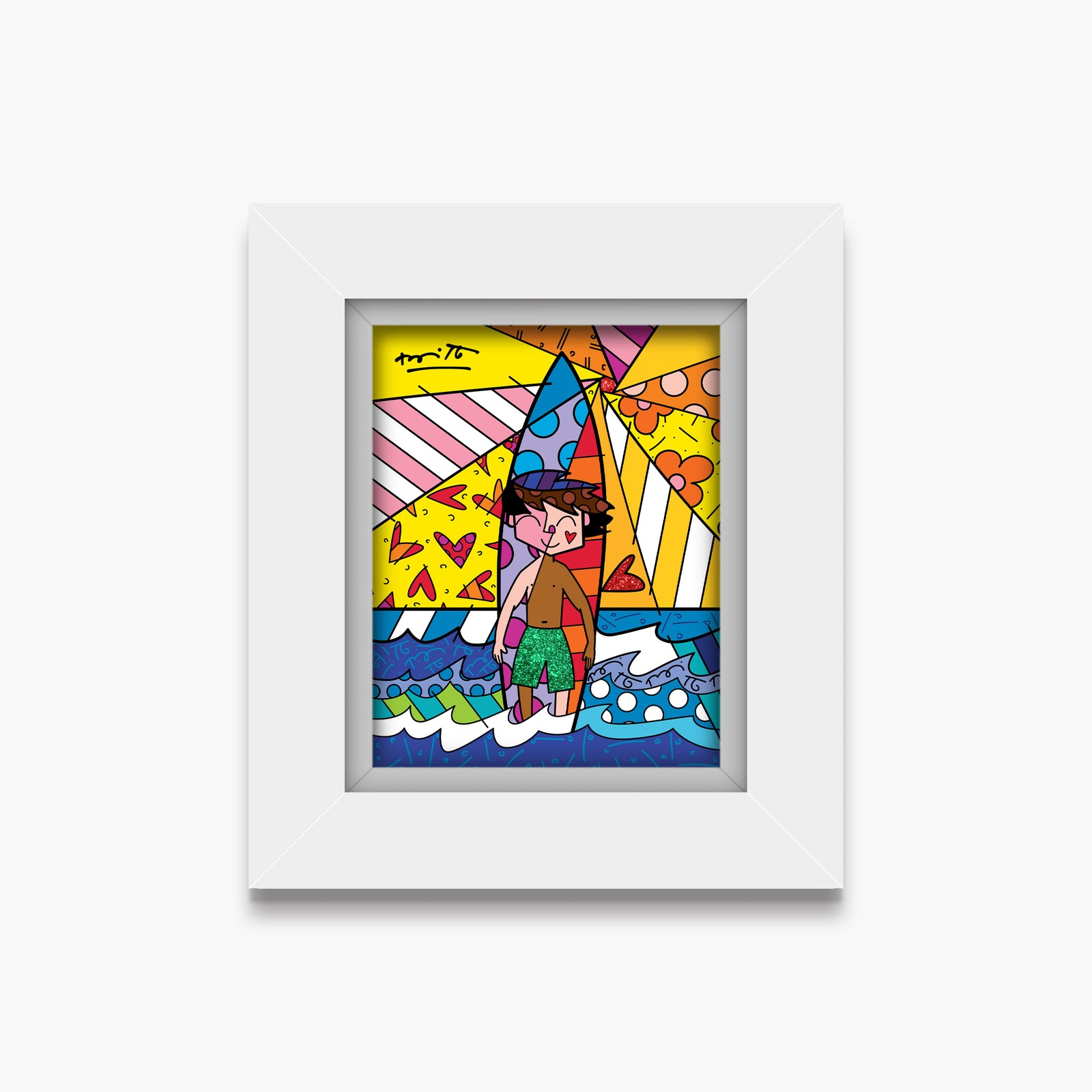 Romero Britto surfing day limited edition print  contemporary pop art piece
