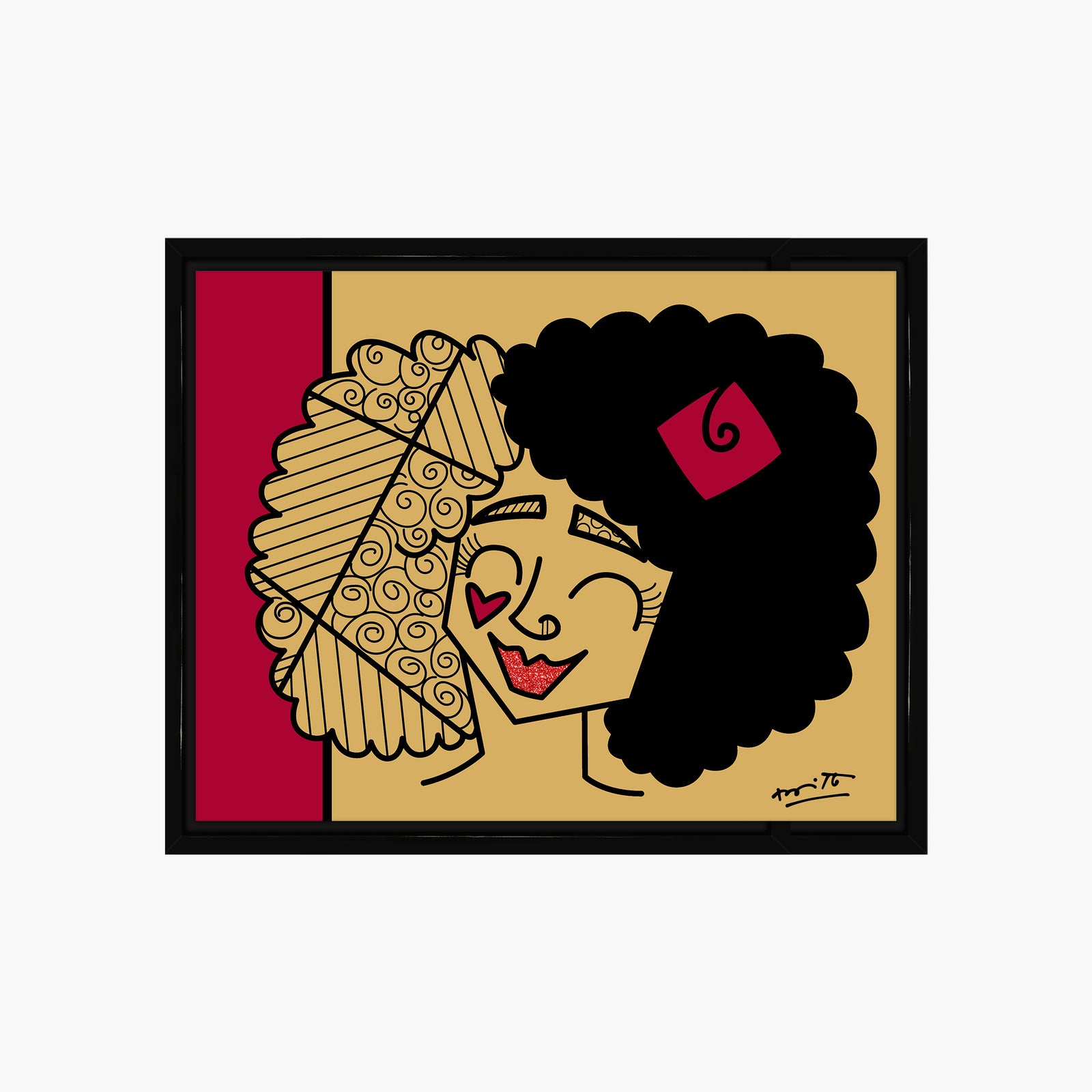 Romero Britto golden girl limited edition print  colorful pop art design