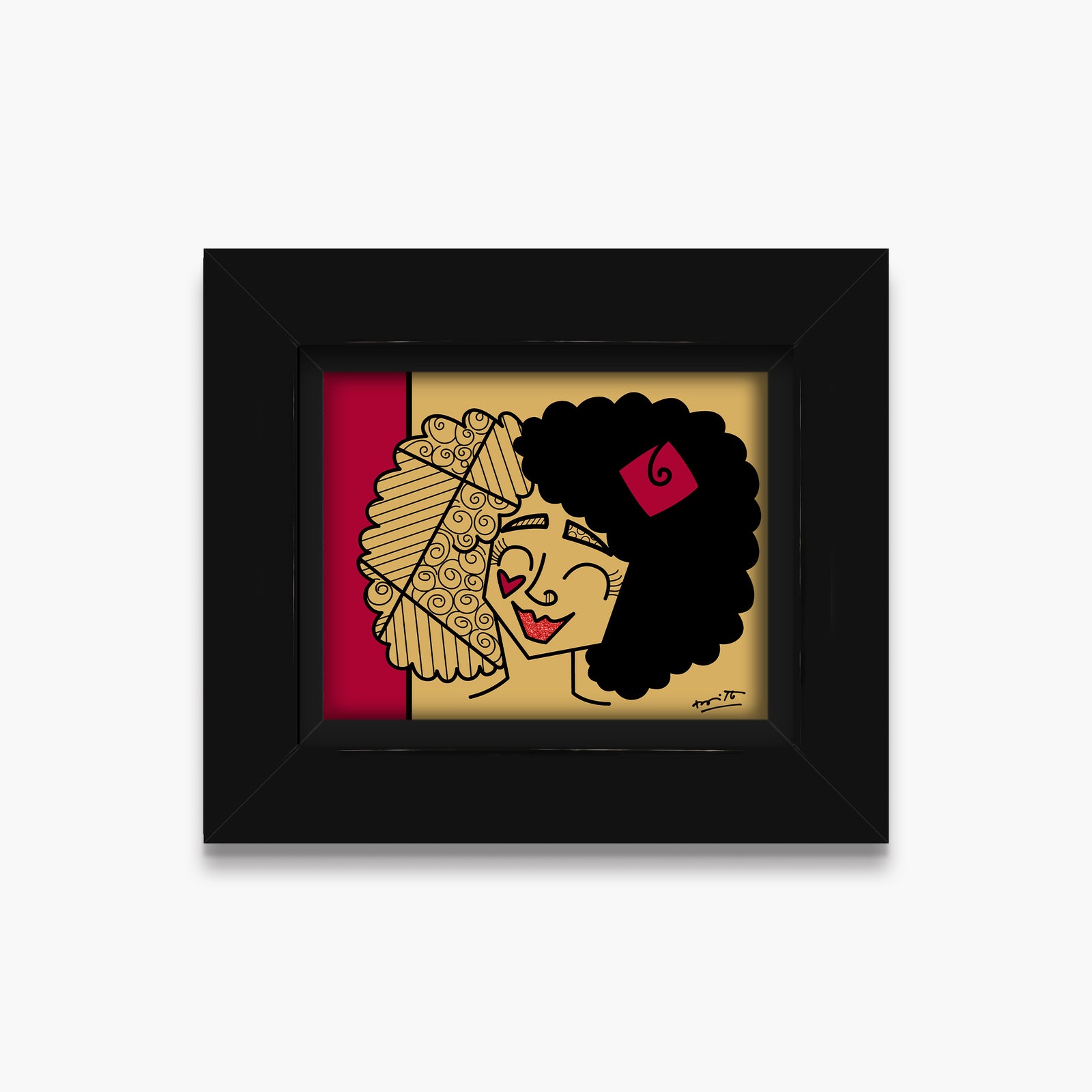 Romero Britto golden girl limited edition print  colorful pop art design