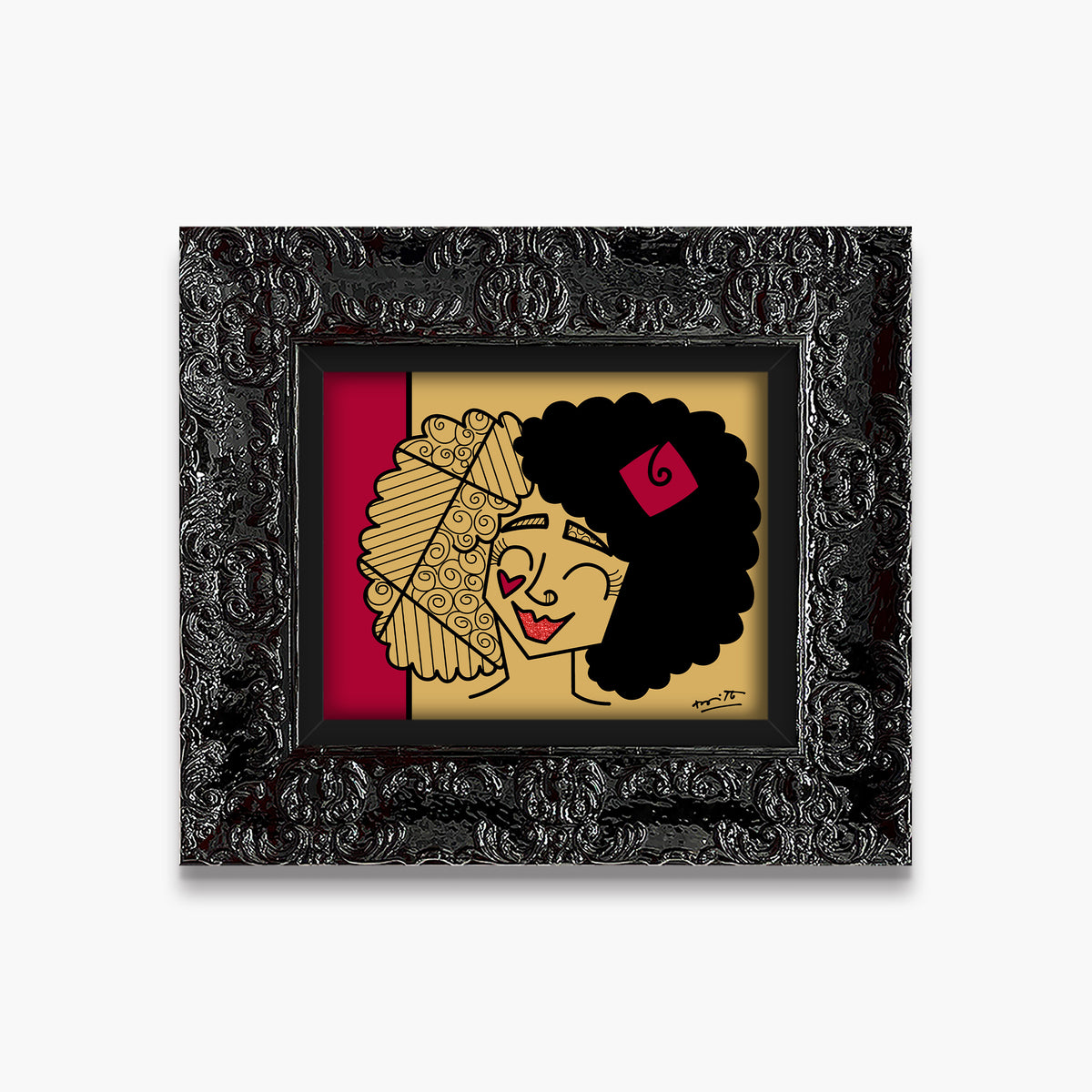 Romero Britto golden girl limited edition print  colorful pop art design