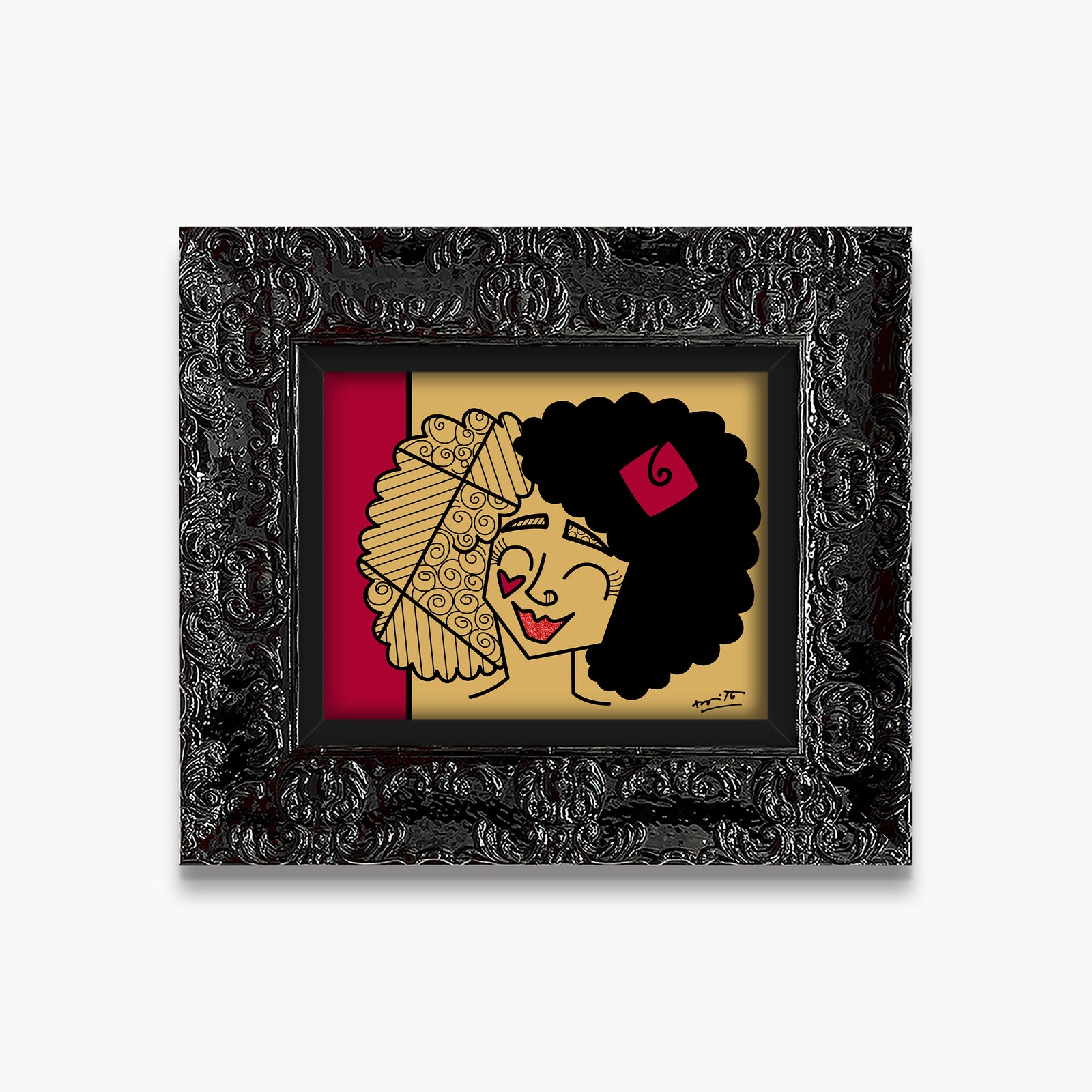 Romero Britto golden girl limited edition print  colorful pop art design