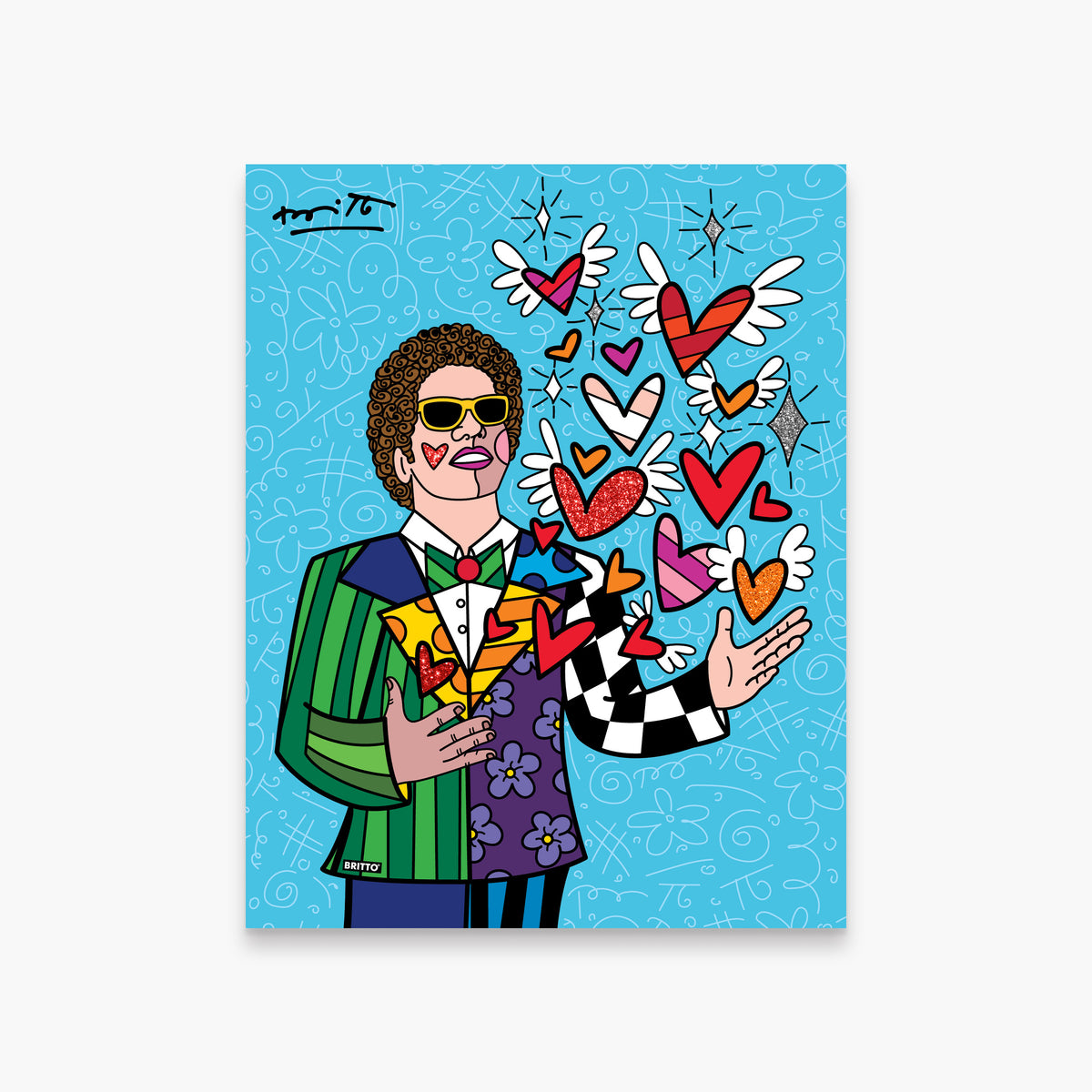 Romero Britto sharing love limited edition print  colorful pop art design