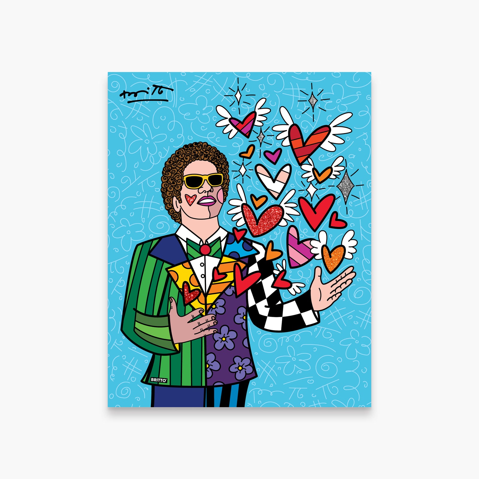 Romero Britto sharing love limited edition print  colorful pop art design