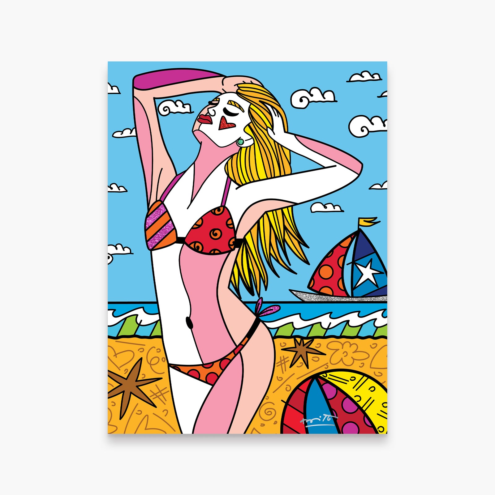 Romero Britto south beach limited edition print  colorful pop art design