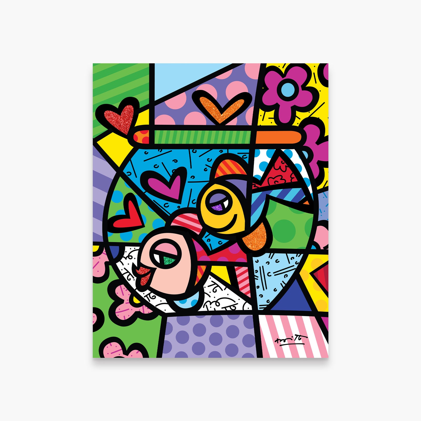 Romero Britto bowl of romance limited edition  colorful pop art design