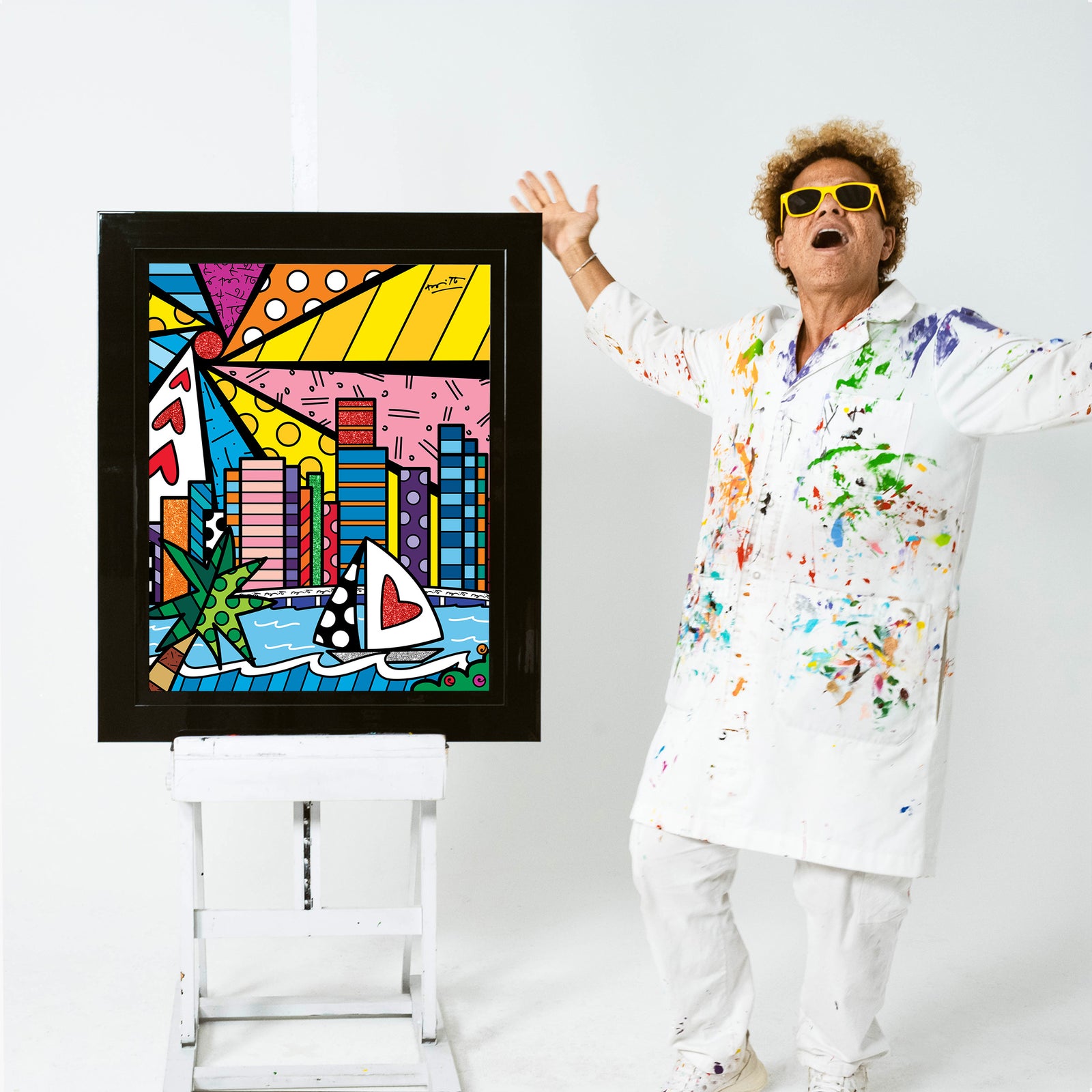 Romero Britto sunshine miami limited edition print  colorful pop art design