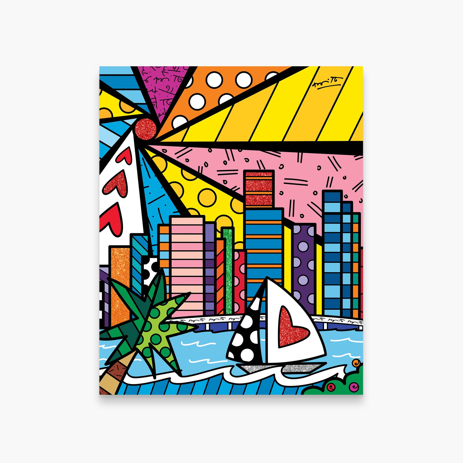 Romero Britto sunshine miami limited edition print  colorful pop art design