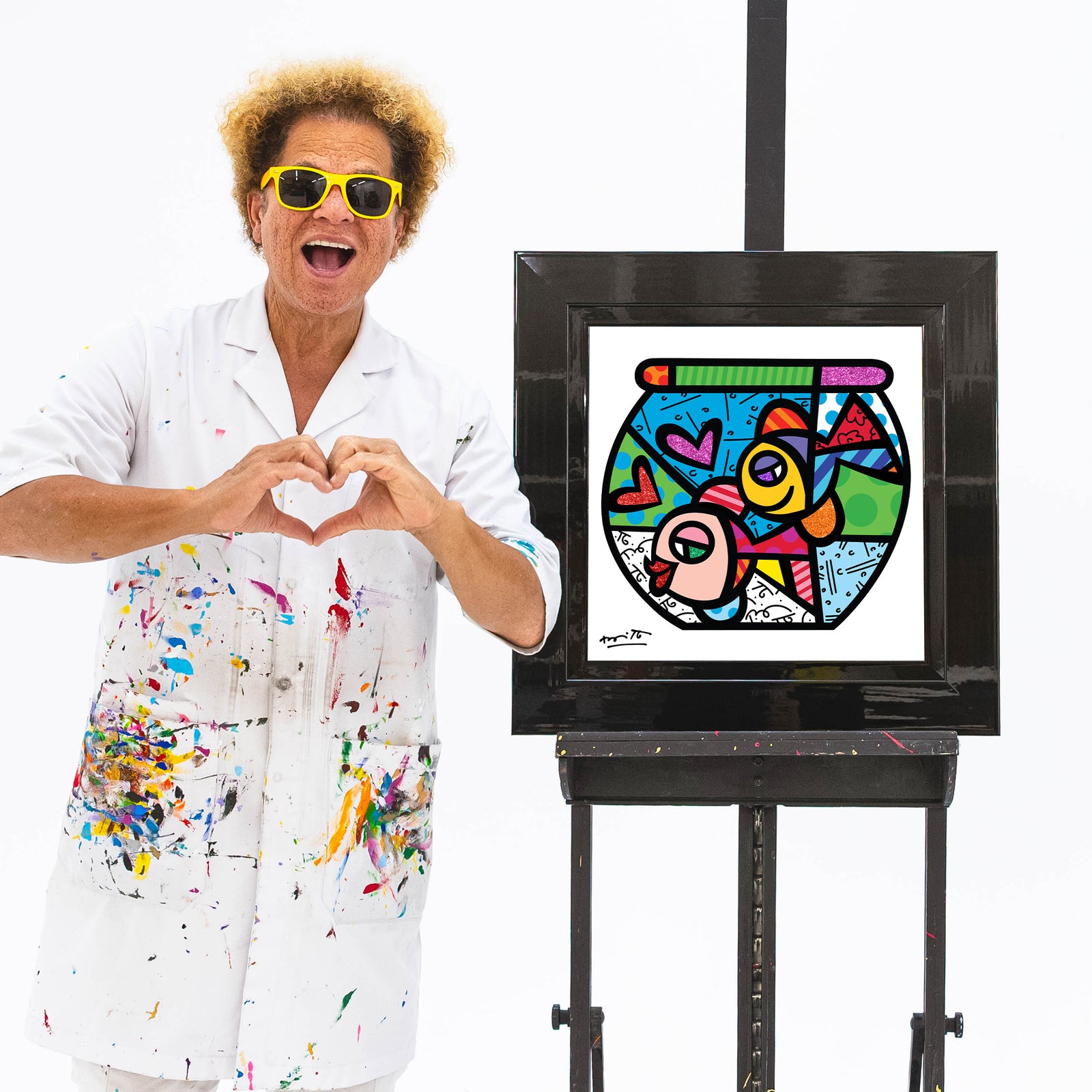 Romero Britto fish bowl limited edition print  colorful pop art design