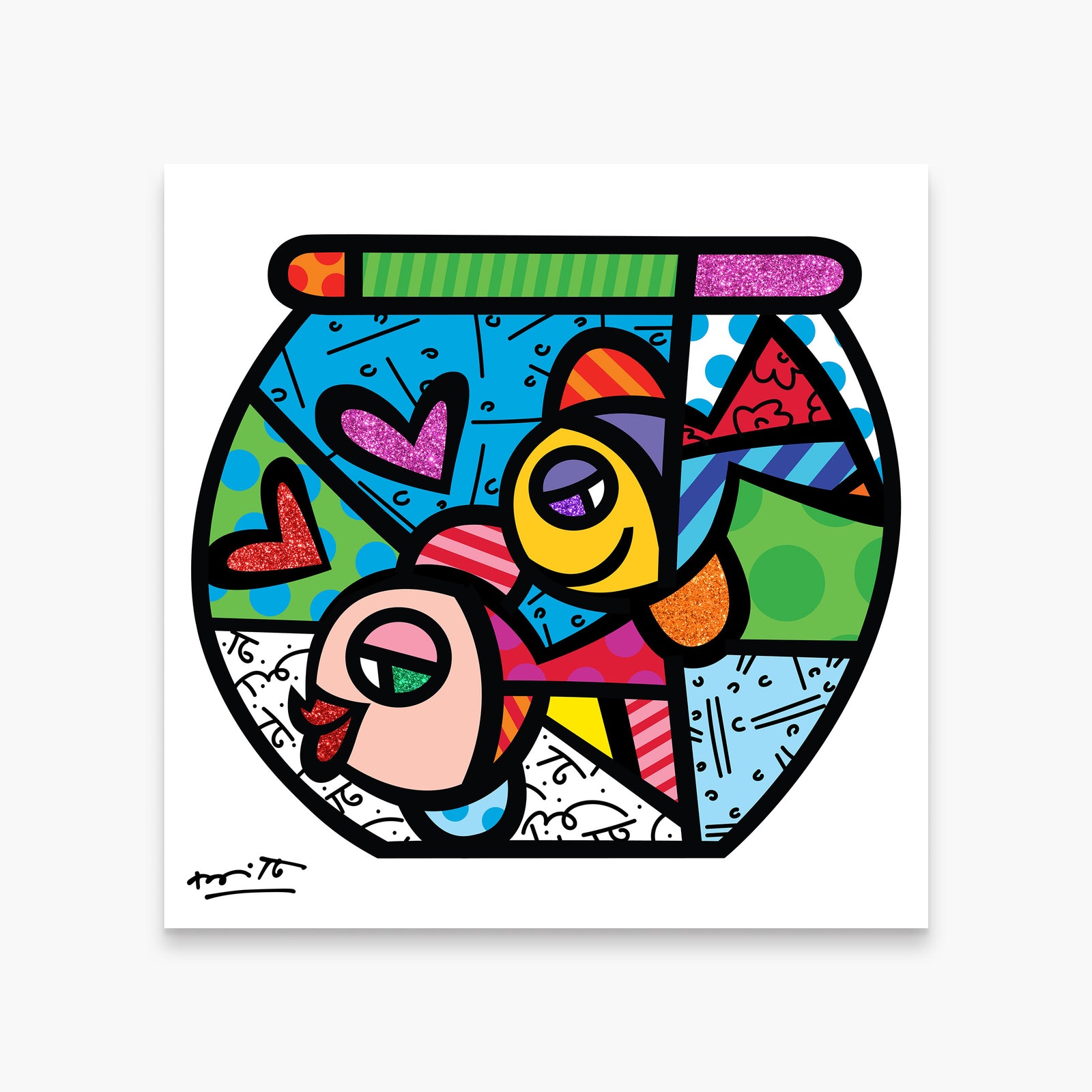 Romero Britto fish bowl limited edition print  colorful pop art design