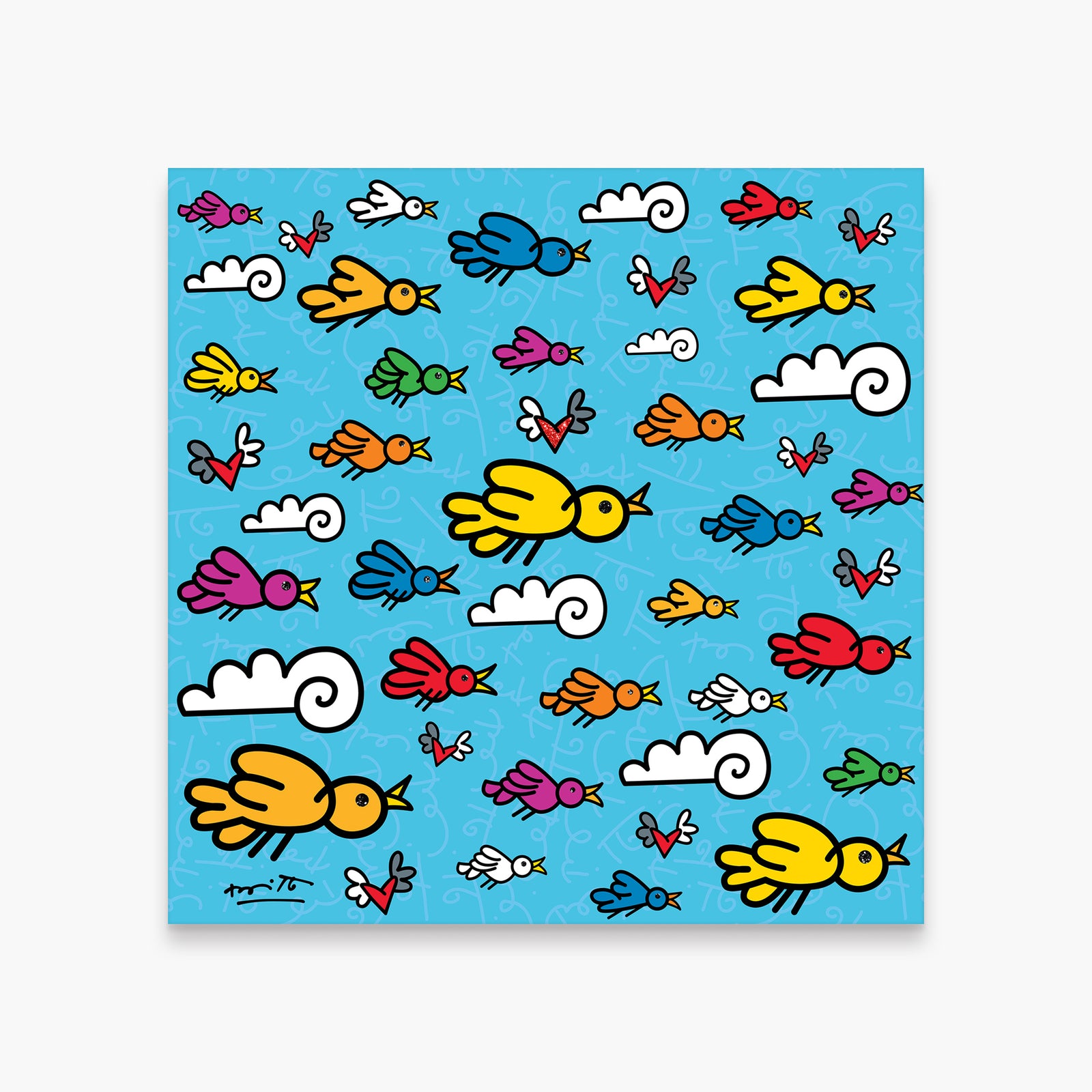 Romero Britto the flock limited edition print  colorful pop art design