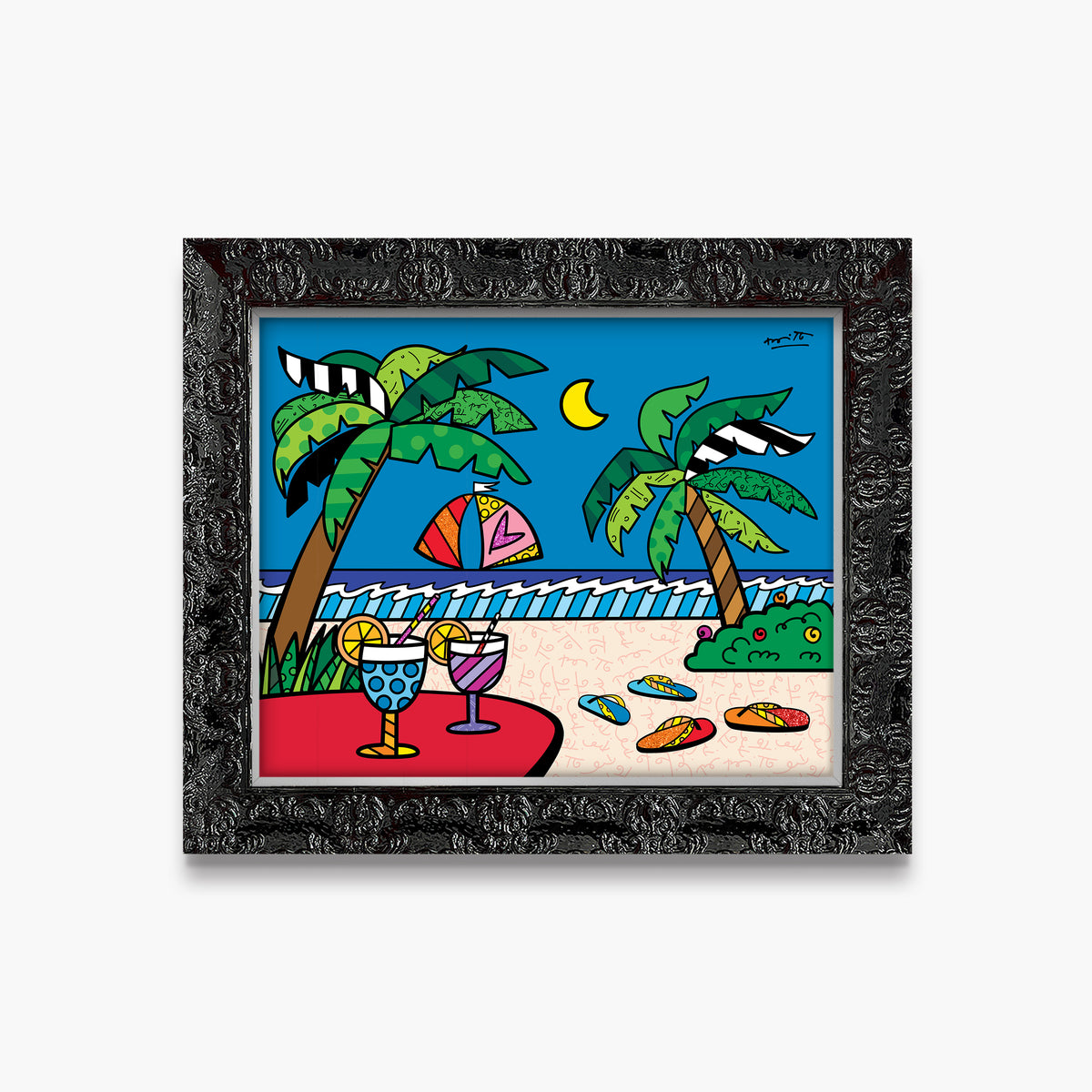Romero Britto evening beach limited edition print  colorful pop art design