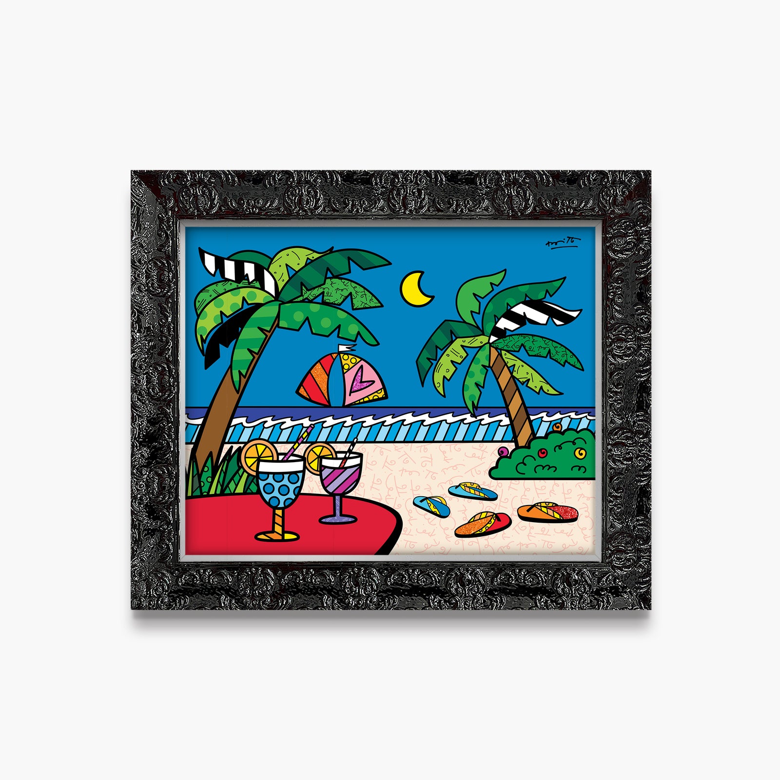 Romero Britto evening beach limited edition print  colorful pop art design