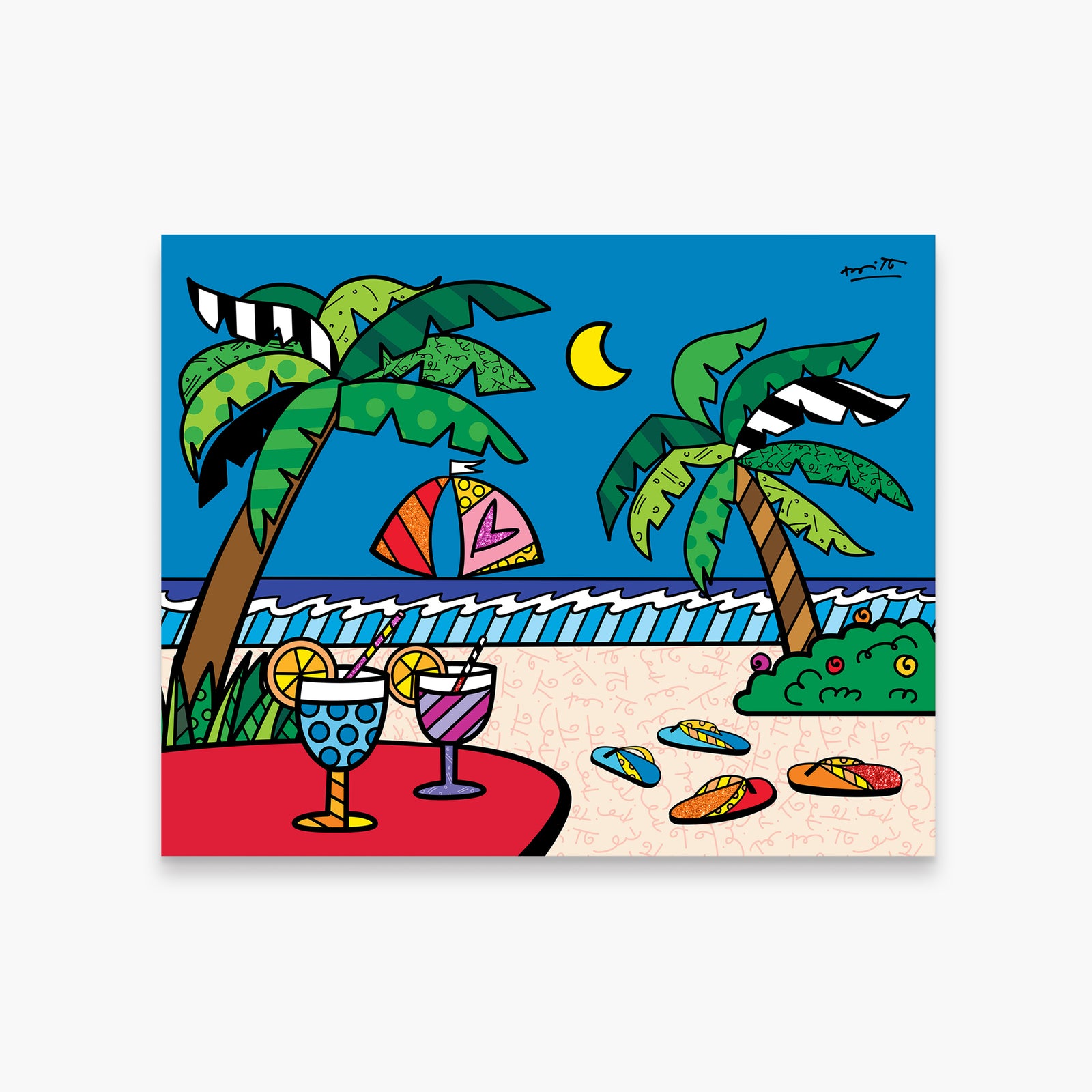 Romero Britto evening beach limited edition print  colorful pop art design