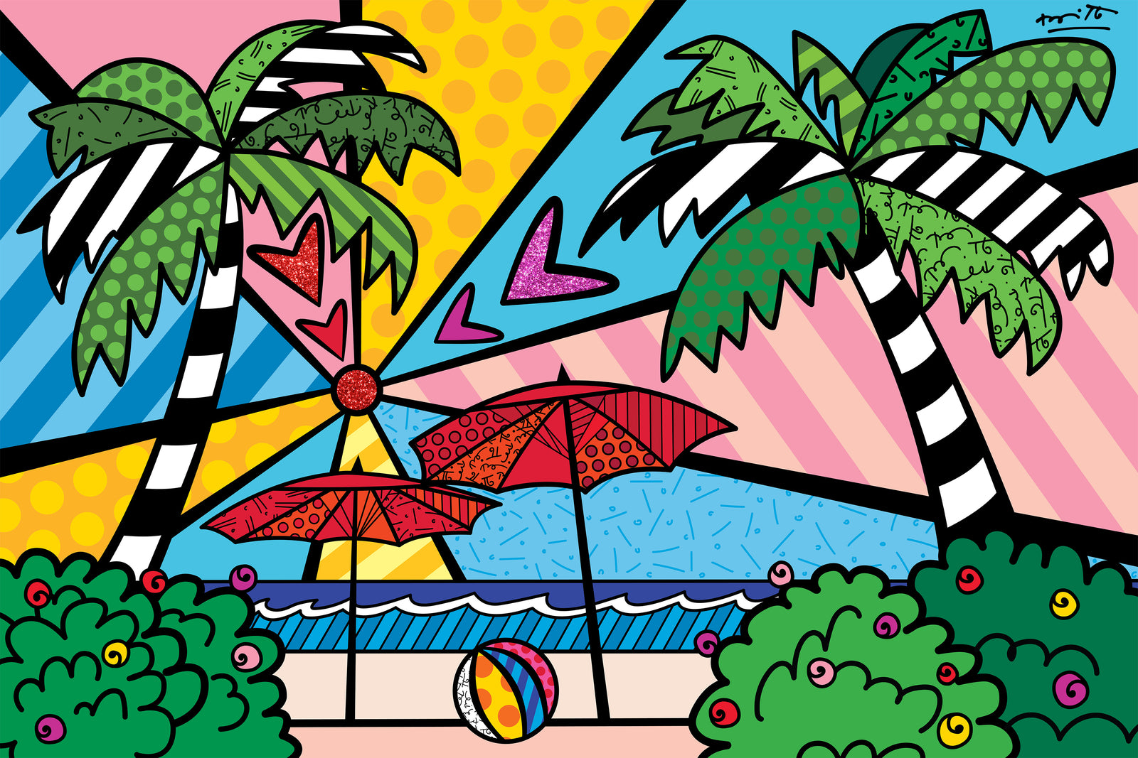 Romero Britto sunday beach limited edition print  colorful pop art design