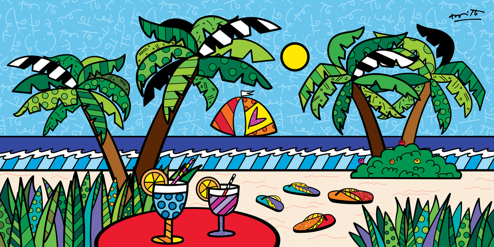 Romero Britto morning beach limited edition print  colorful pop art design