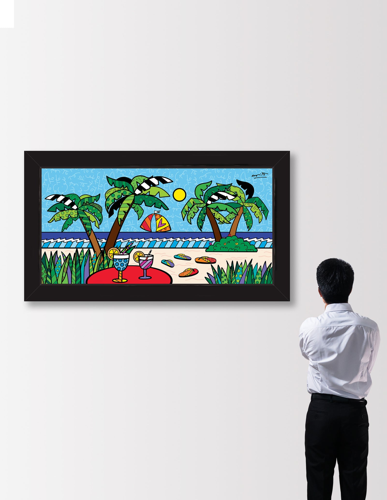 Romero Britto morning beach limited edition print  colorful pop art design