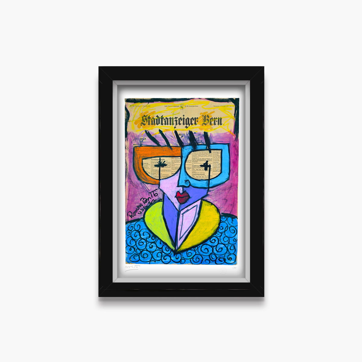 swiss lady limited edition print  artistic colorful design collectible