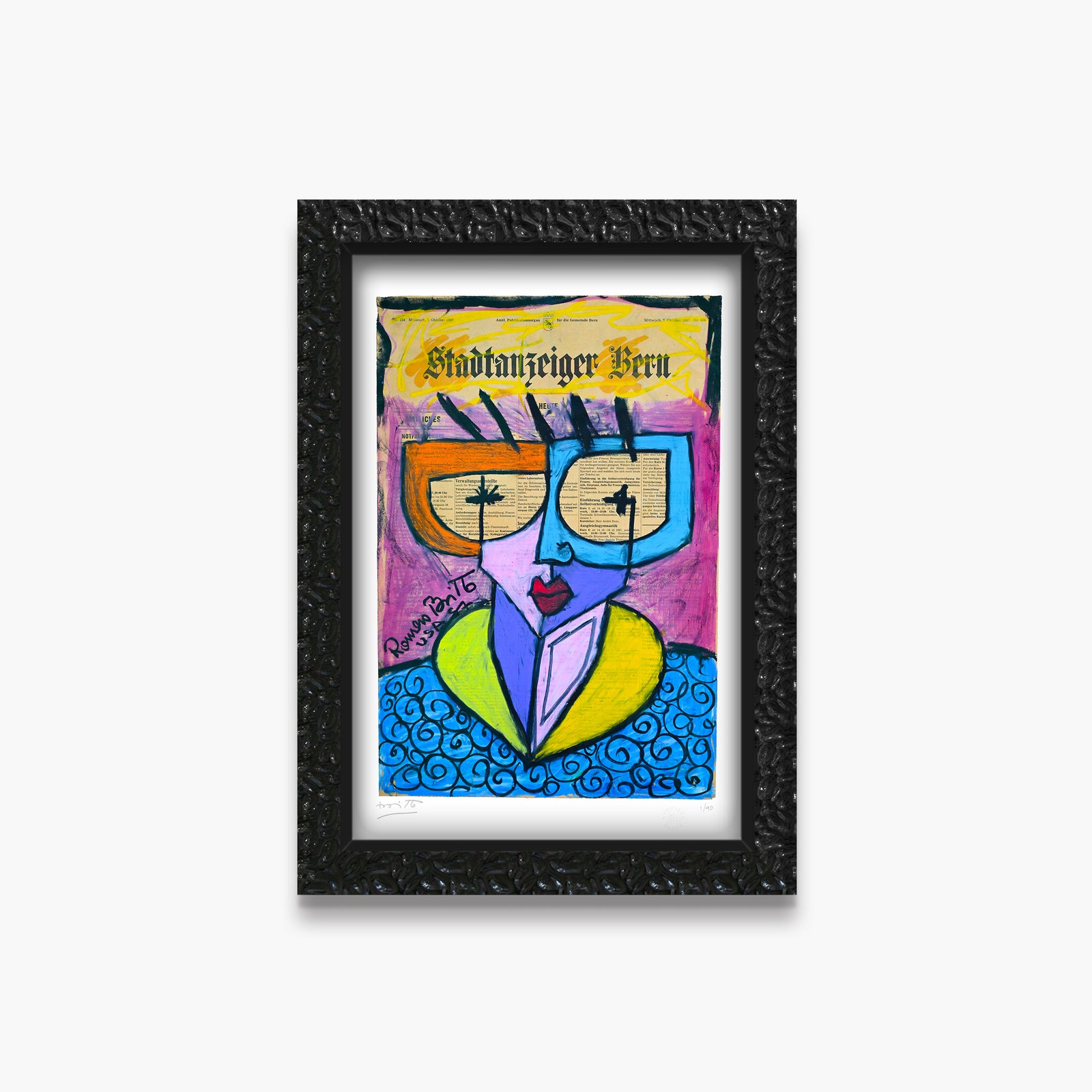 swiss lady limited edition print  artistic colorful design collectible