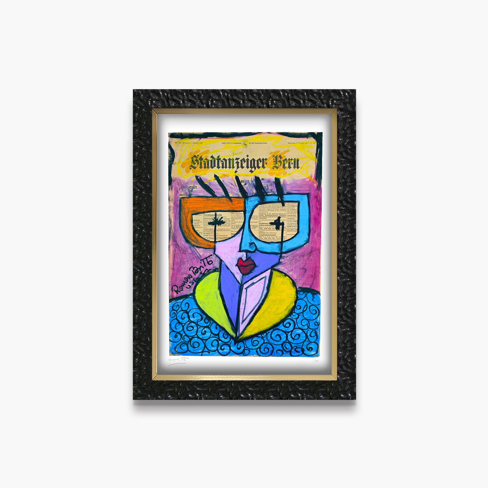 Romero Britto swiss lady limited edition print  colorful pop art design