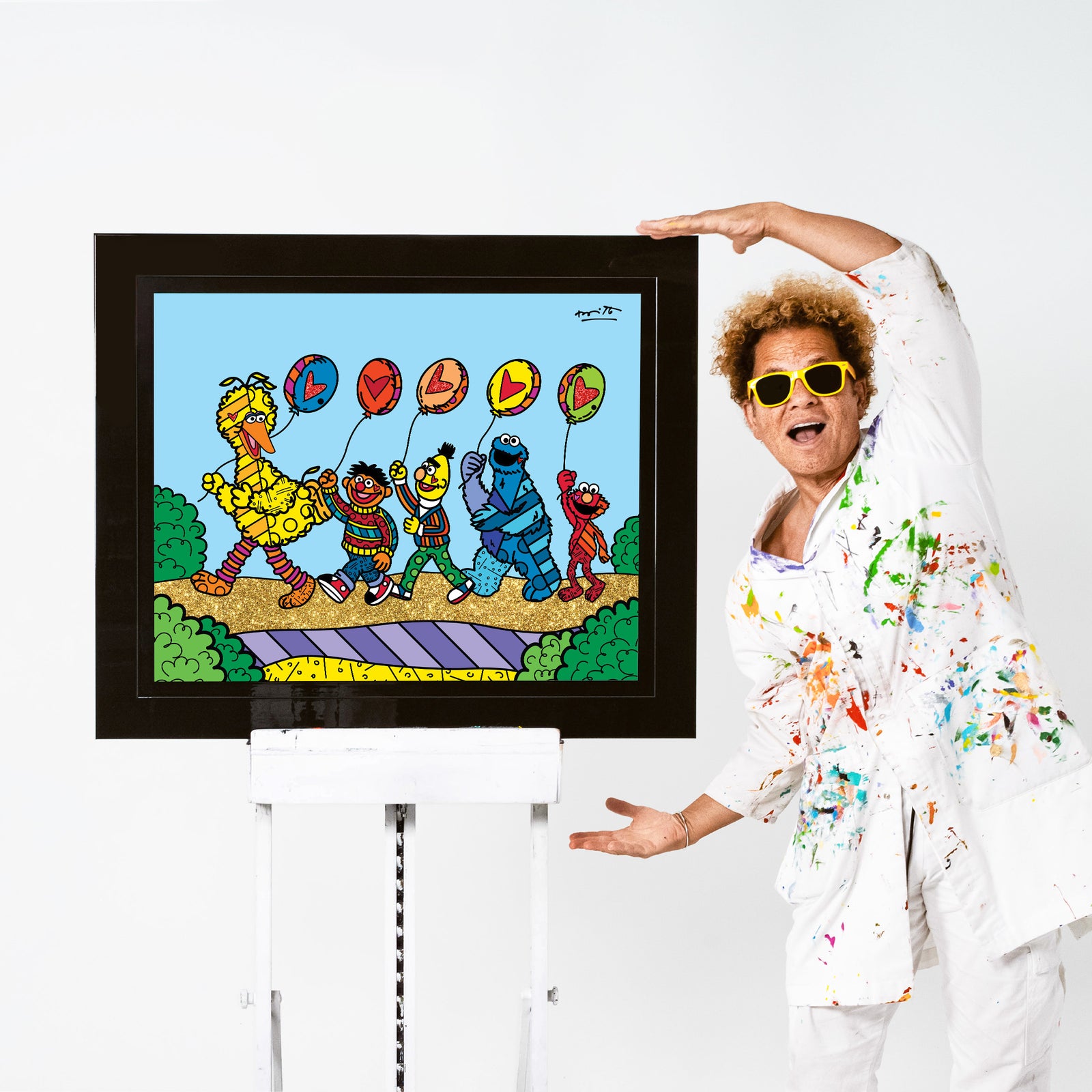 Romero Britto happy line up sesame street  colorful pop art design