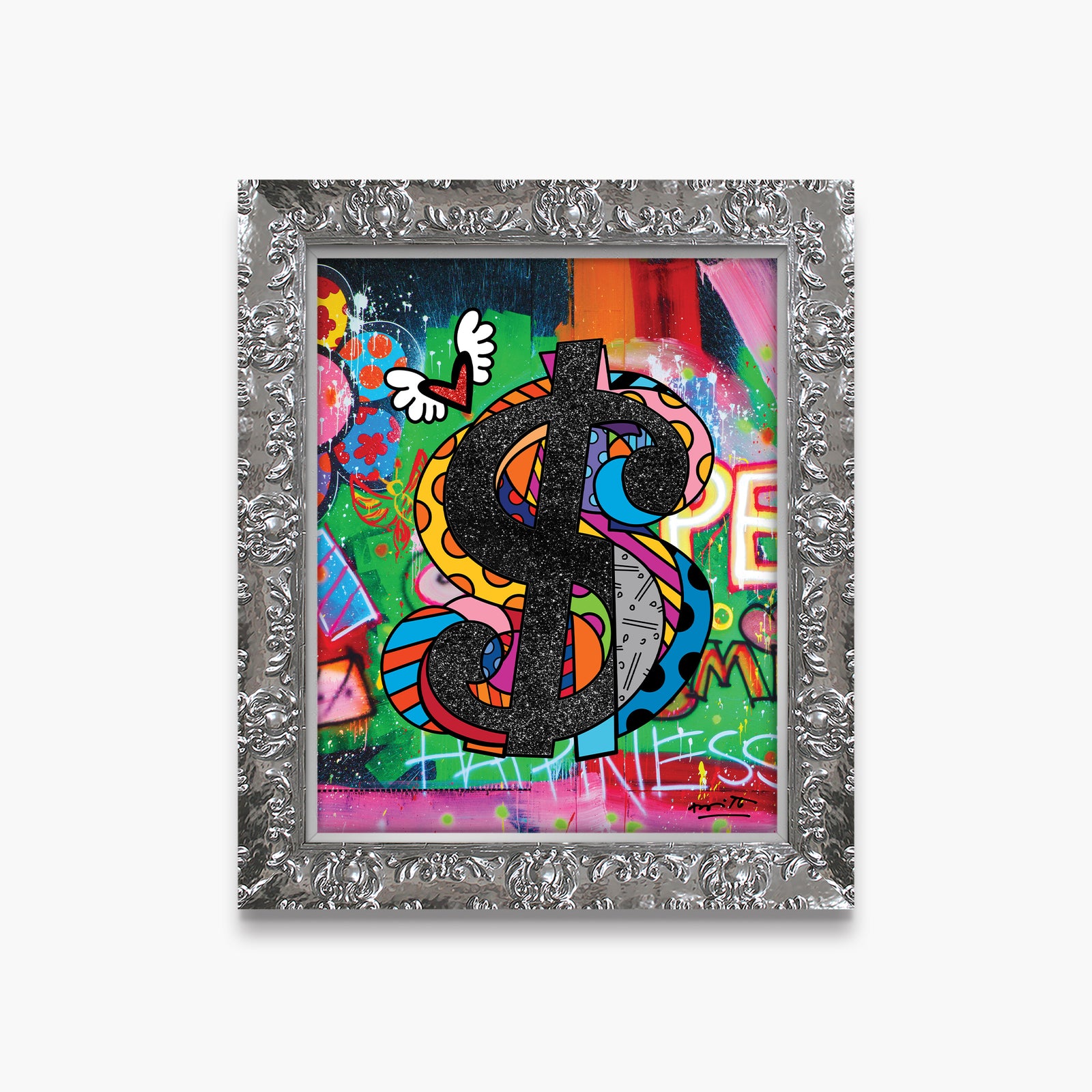 Romero Britto show me the money limited  contemporary pop art piece