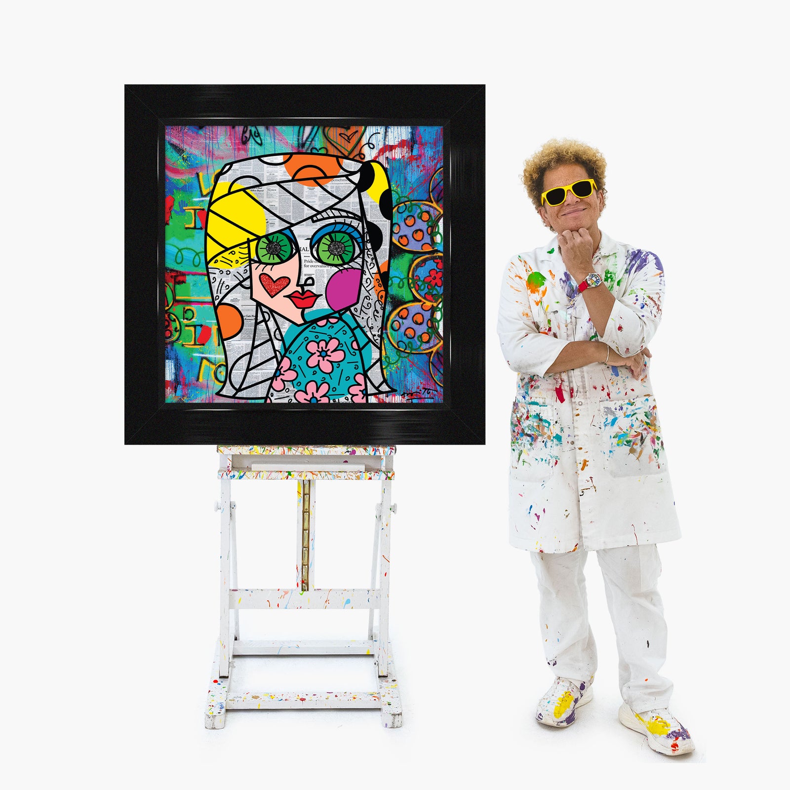 Romero Britto look me in the eyes  colorful pop art design