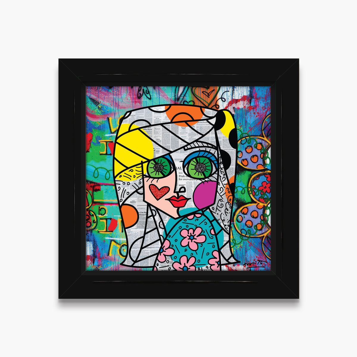 Romero Britto look me in the eyes  contemporary pop art piece