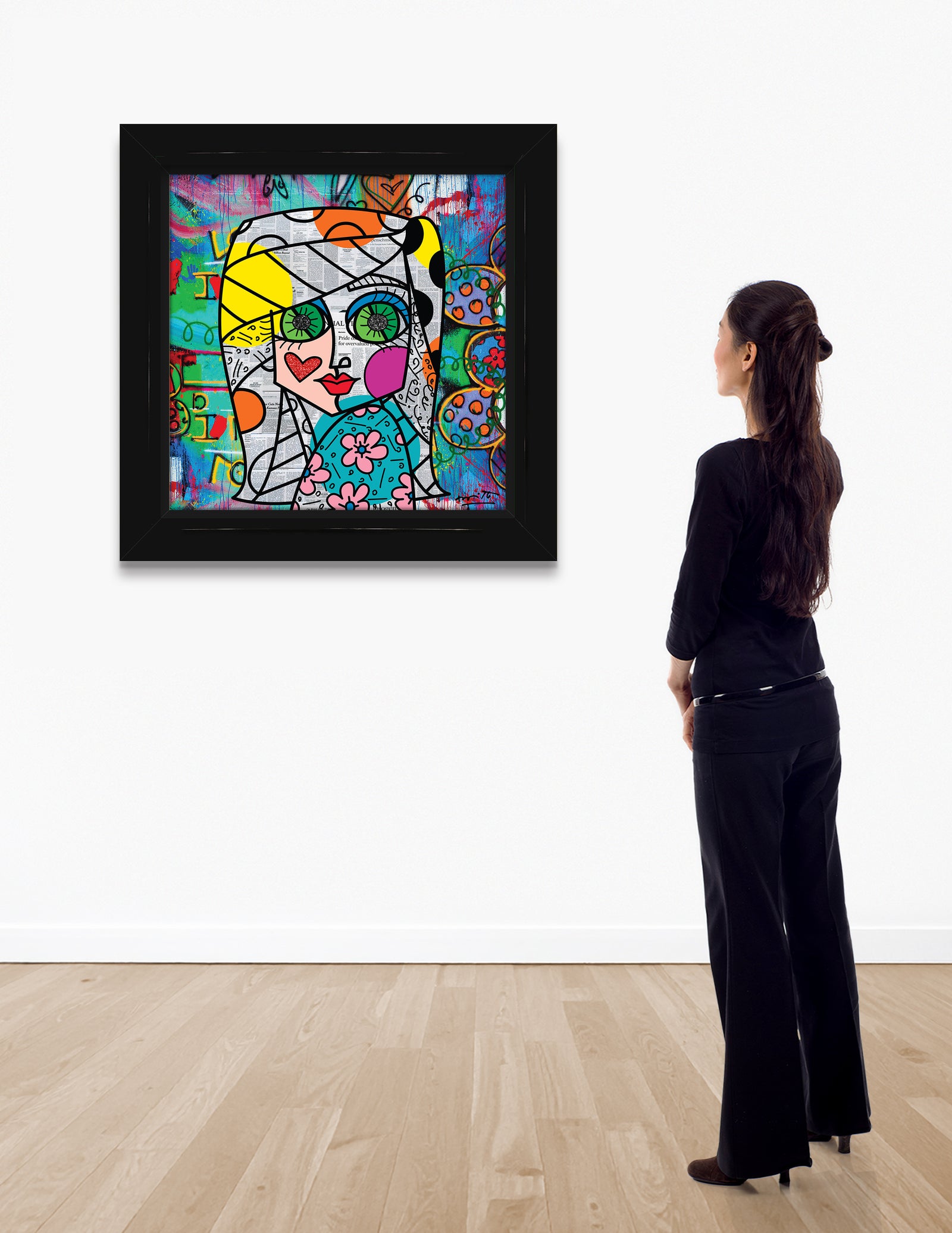 Romero Britto look me in the eyes  colorful pop art design