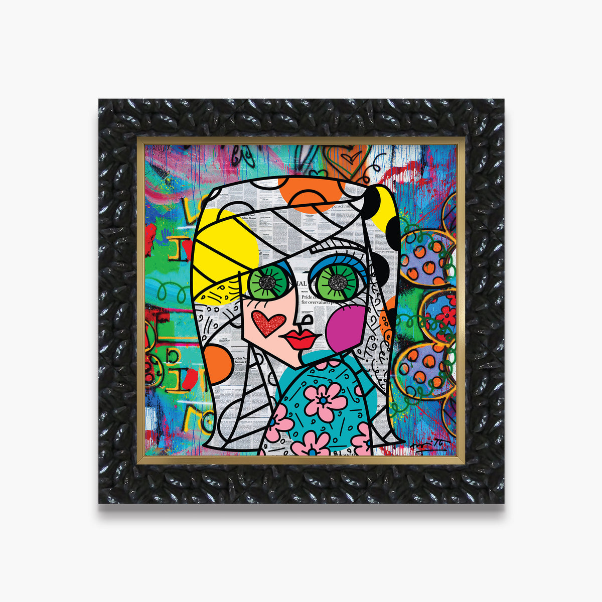 Romero Britto look me in the eyes  contemporary pop art piece