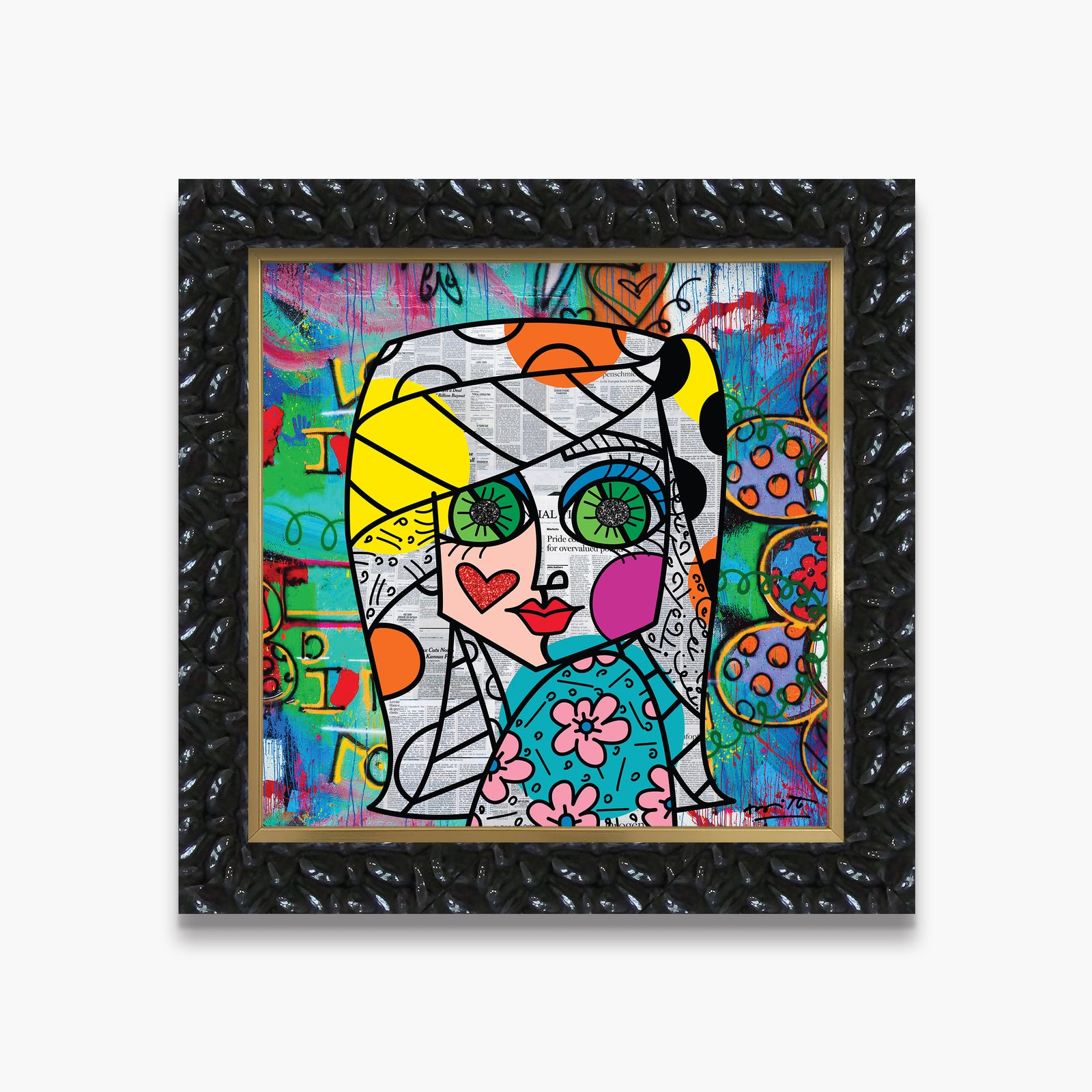 Romero Britto look me in the eyes  contemporary pop art piece