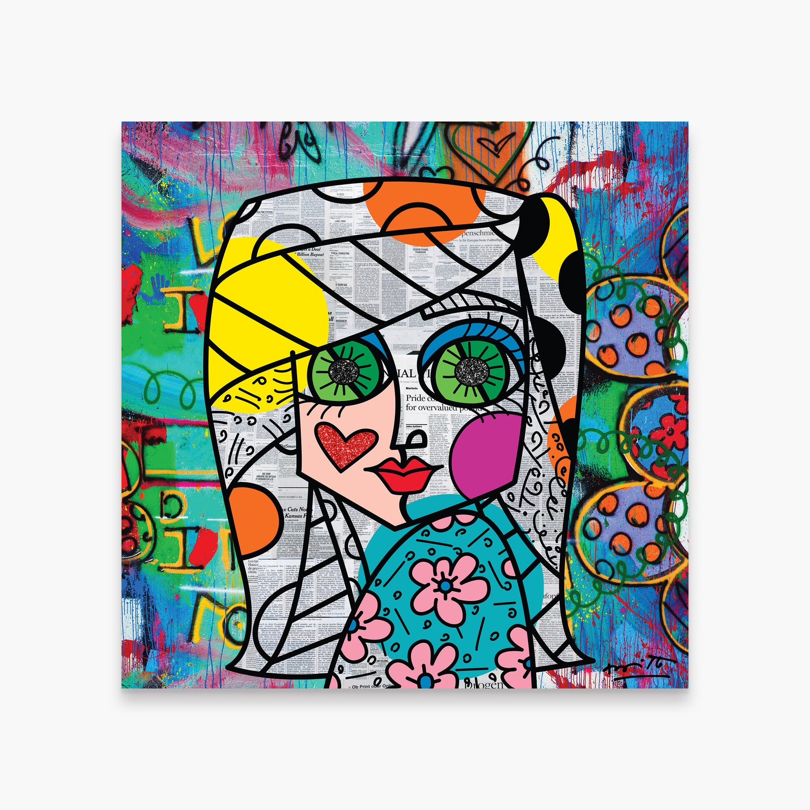Romero Britto look me in the eyes  colorful pop art design
