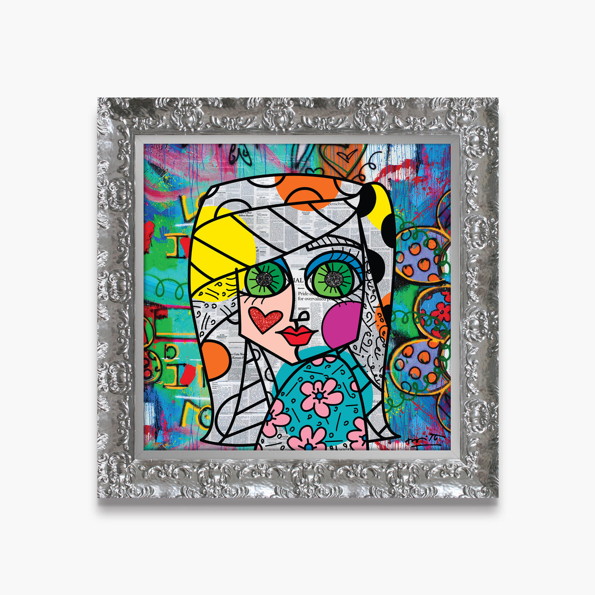 Romero Britto look me in the eyes  contemporary pop art piece